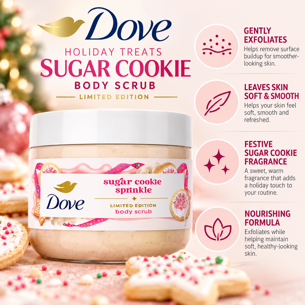 Dove – Holiday Treats Sugar Cookie Body Scrub (Limited Edition), 425g Dove