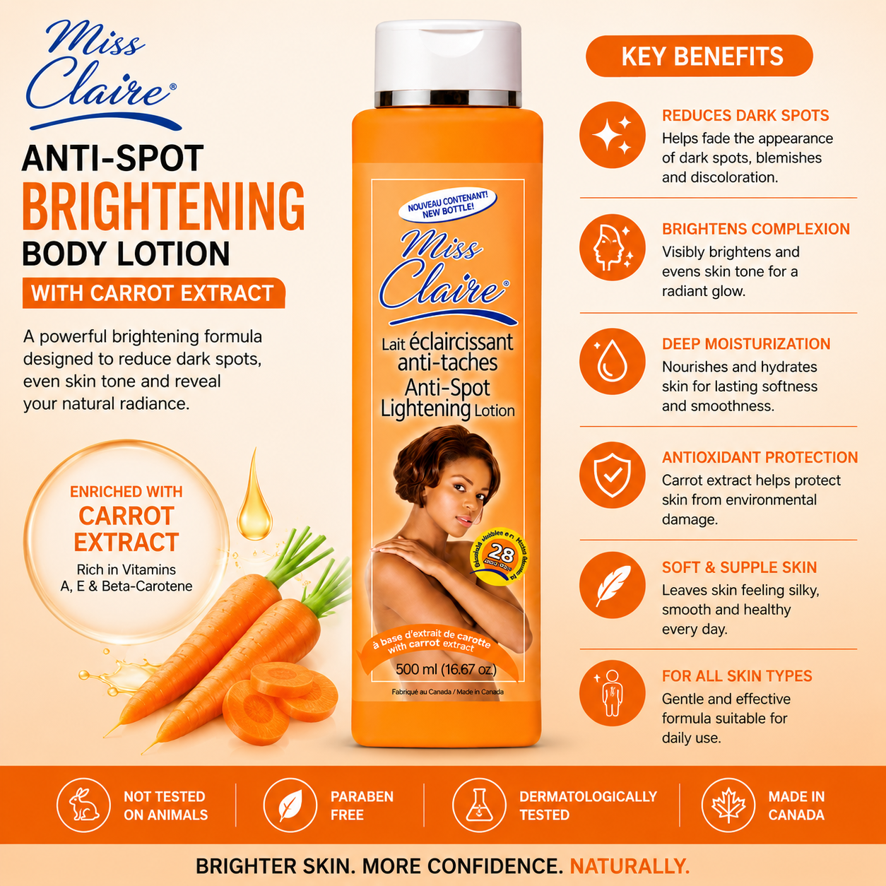 Miss Claire – Anti-Spot Brightening Body Lotion with Carrot Extract, 500 mL Miss Claire