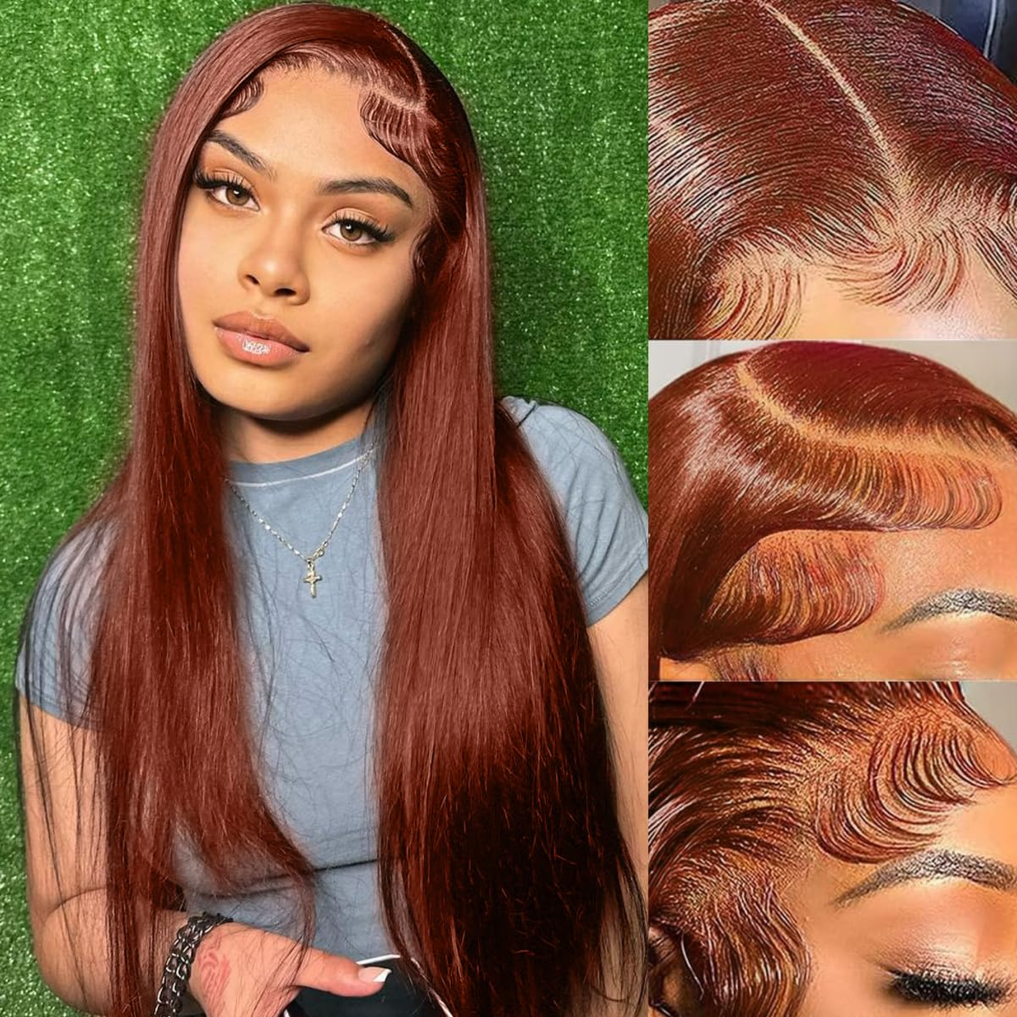 13x4 HD Lace Front Straight Wig 30" – #33 Reddish Brown Human Hair, 150% Density Clessenza Beauty Store