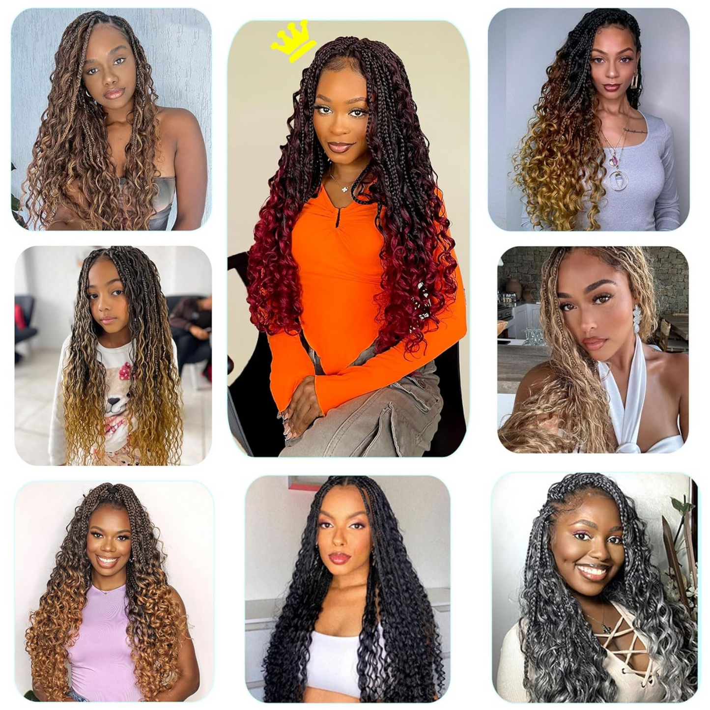 Long Boho Box Braids with Loose Curls – 18" Pre-Looped Crochet Hair, #TBUG