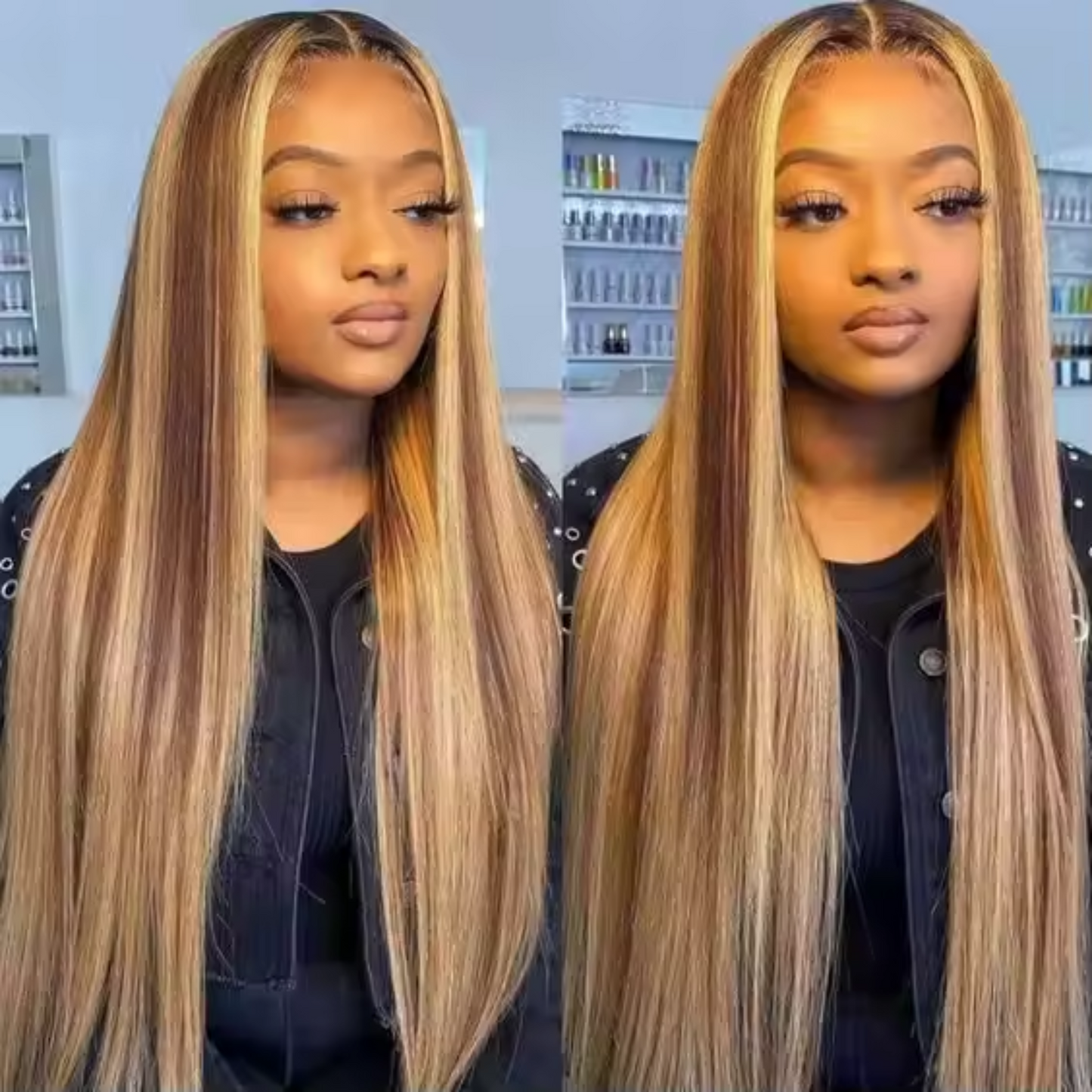 24″ Human Hair Lace Front Wig – Straight Texture, 13×4 HD Lace, #4/27 Highlight