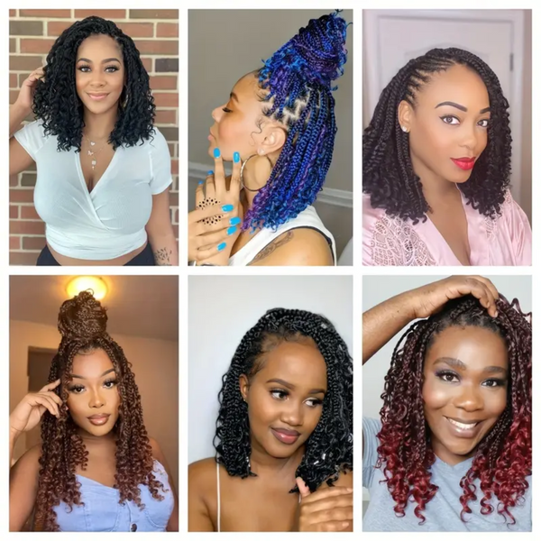 Short Boho Box Braids with Curly Ends – 12 Inch Pre-Looped Crochet Hair