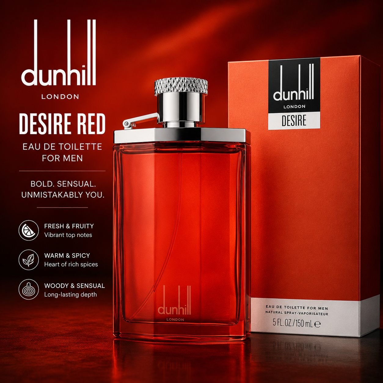 Dunhill Desire Red Eau de Toilette for Men – Warm Woody Oriental Cologne Spray