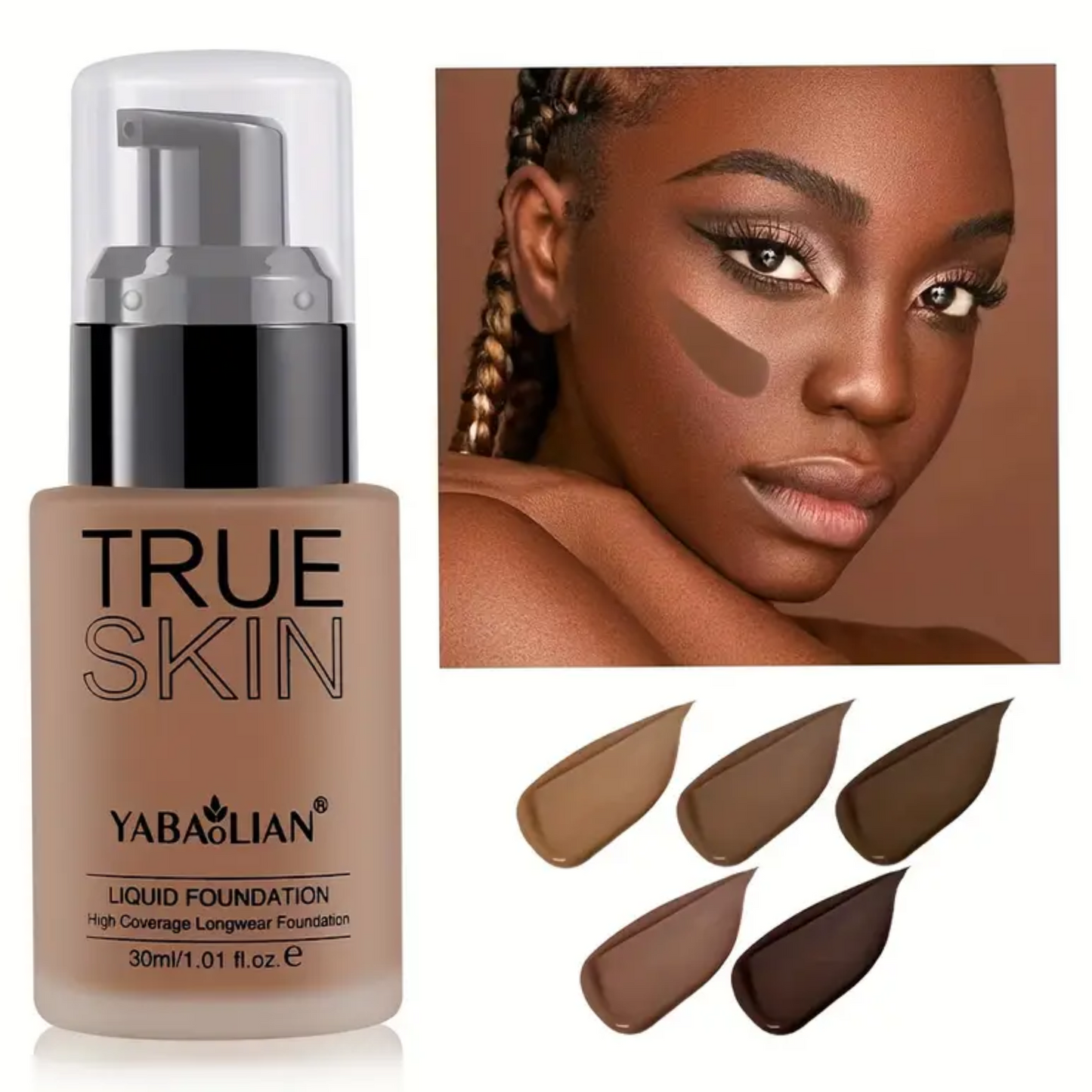 Yabaolian – Base de maquillaje líquida True Skin de alta cobertura y larga duración, 30 ml