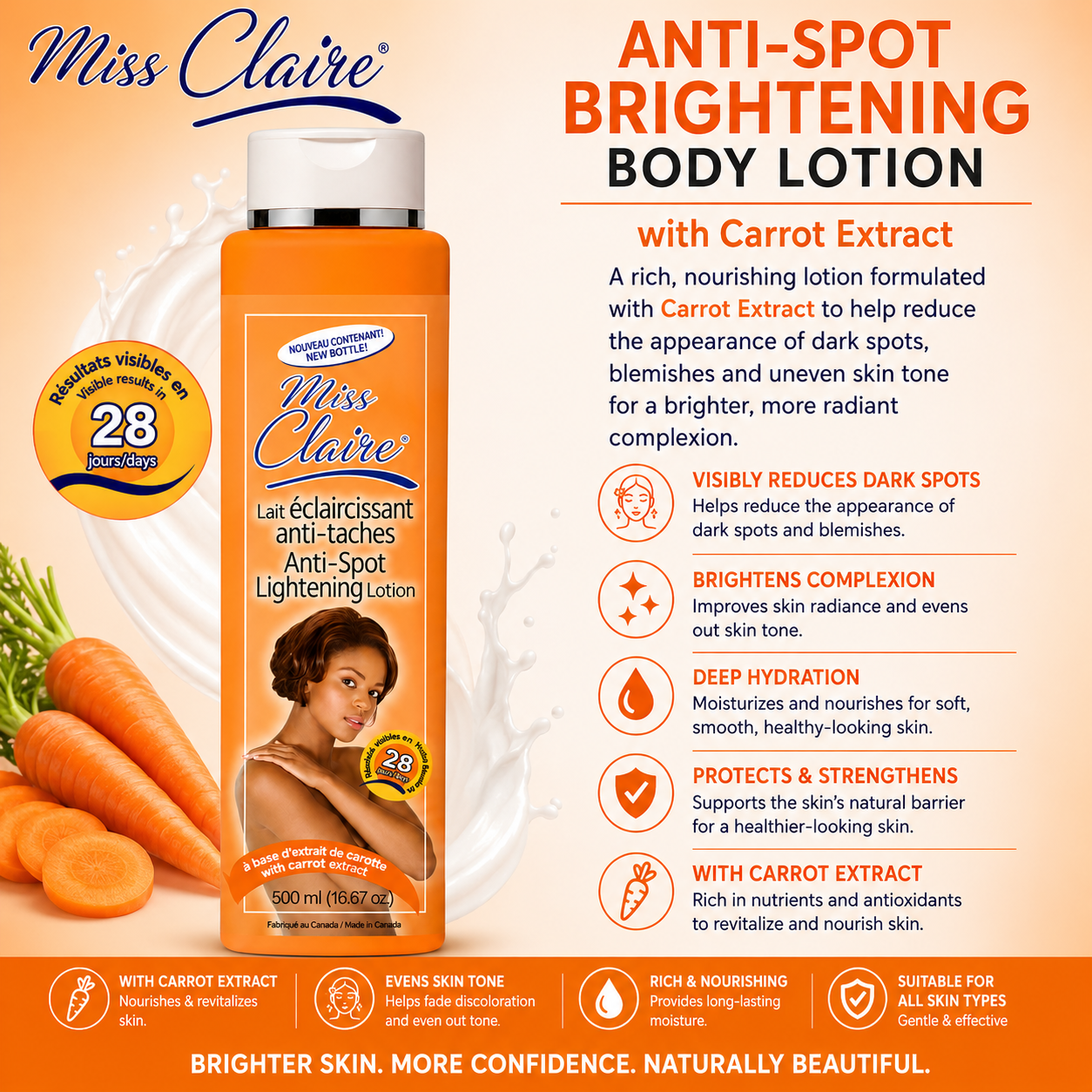 Miss Claire – Anti-Spot Brightening Body Lotion with Carrot Extract, 500 mL