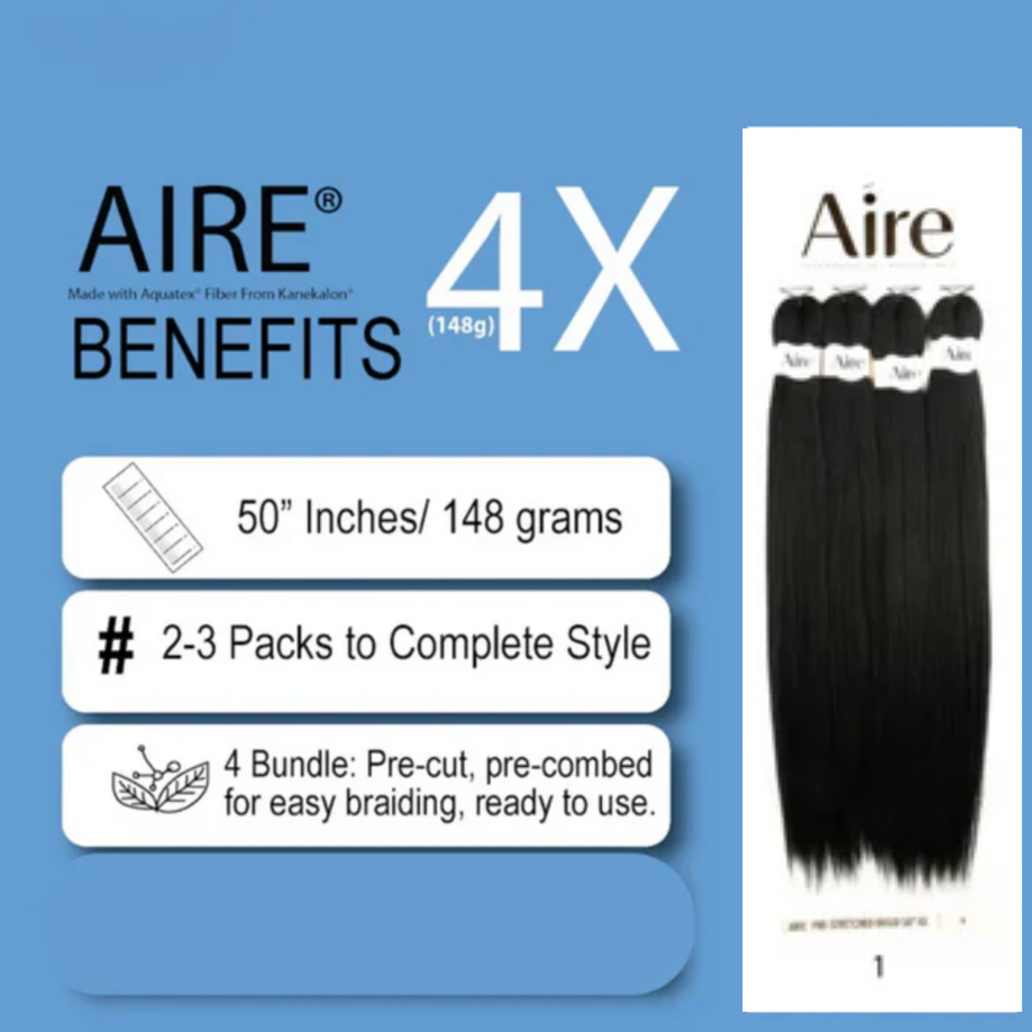 AIRE – 4x Cabello trenzado preestirado de 50"