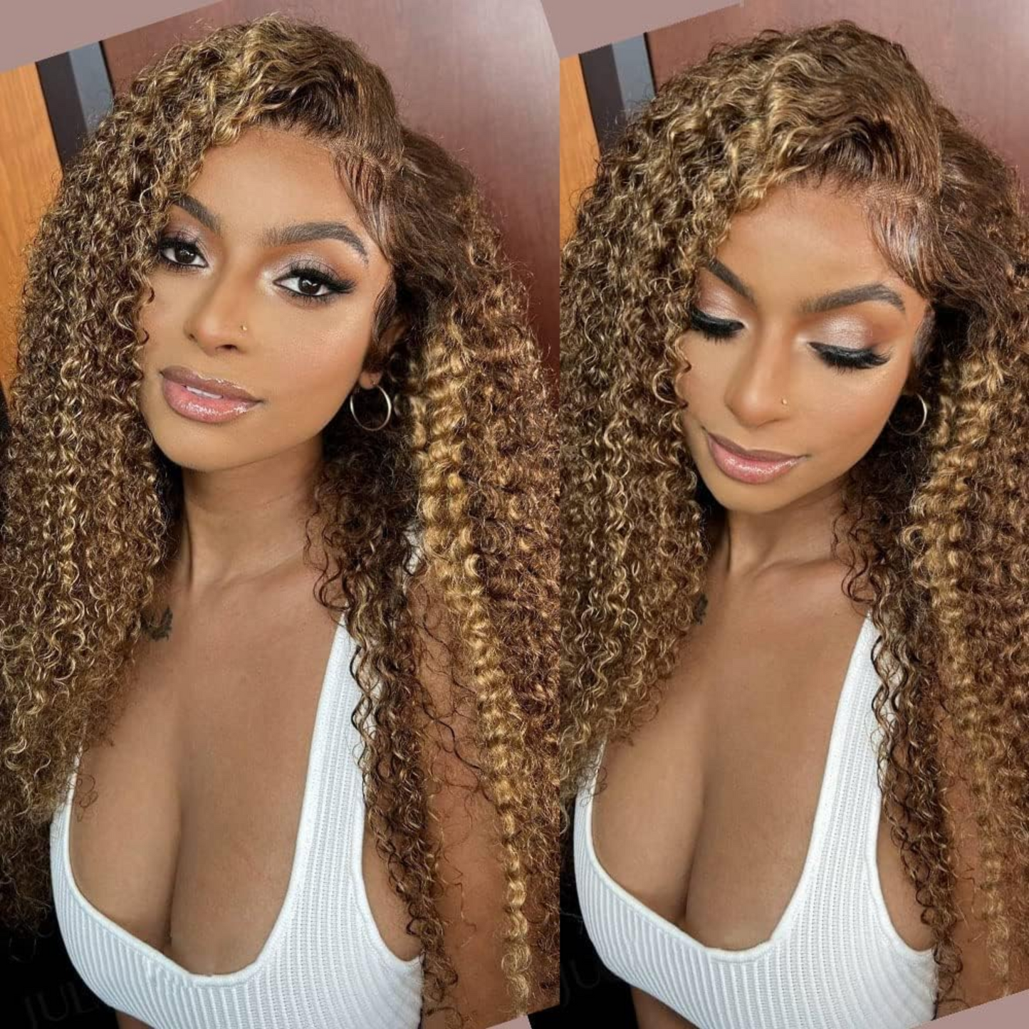 24″ Kinky Curly HD Lace Front Human Hair Wig – 13×4 Lace, #4/27 Honey Blonde Highlights, 180% Density Clessenza Beauty Store