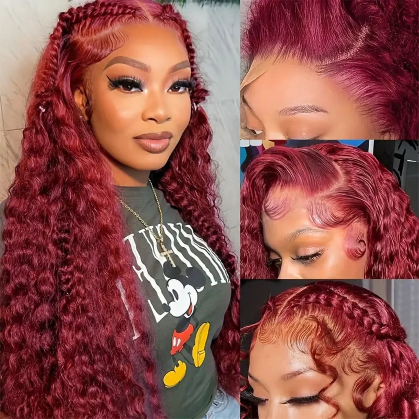 16″ 5x6 HD Closure Jerry Curly Human Hair Wig – 99J Burgundy, Pre-Plucked, 180% Density Clessenza Beauty Store