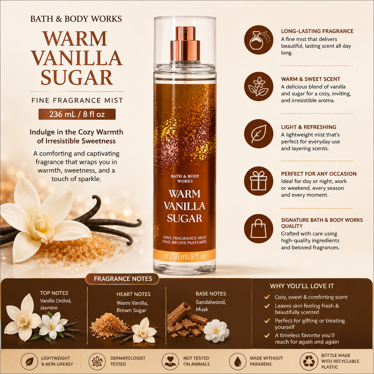 Bath & Body Works – Warm Vanilla Sugar Fine Fragrance Mist, 236 mL Bath & Body Works