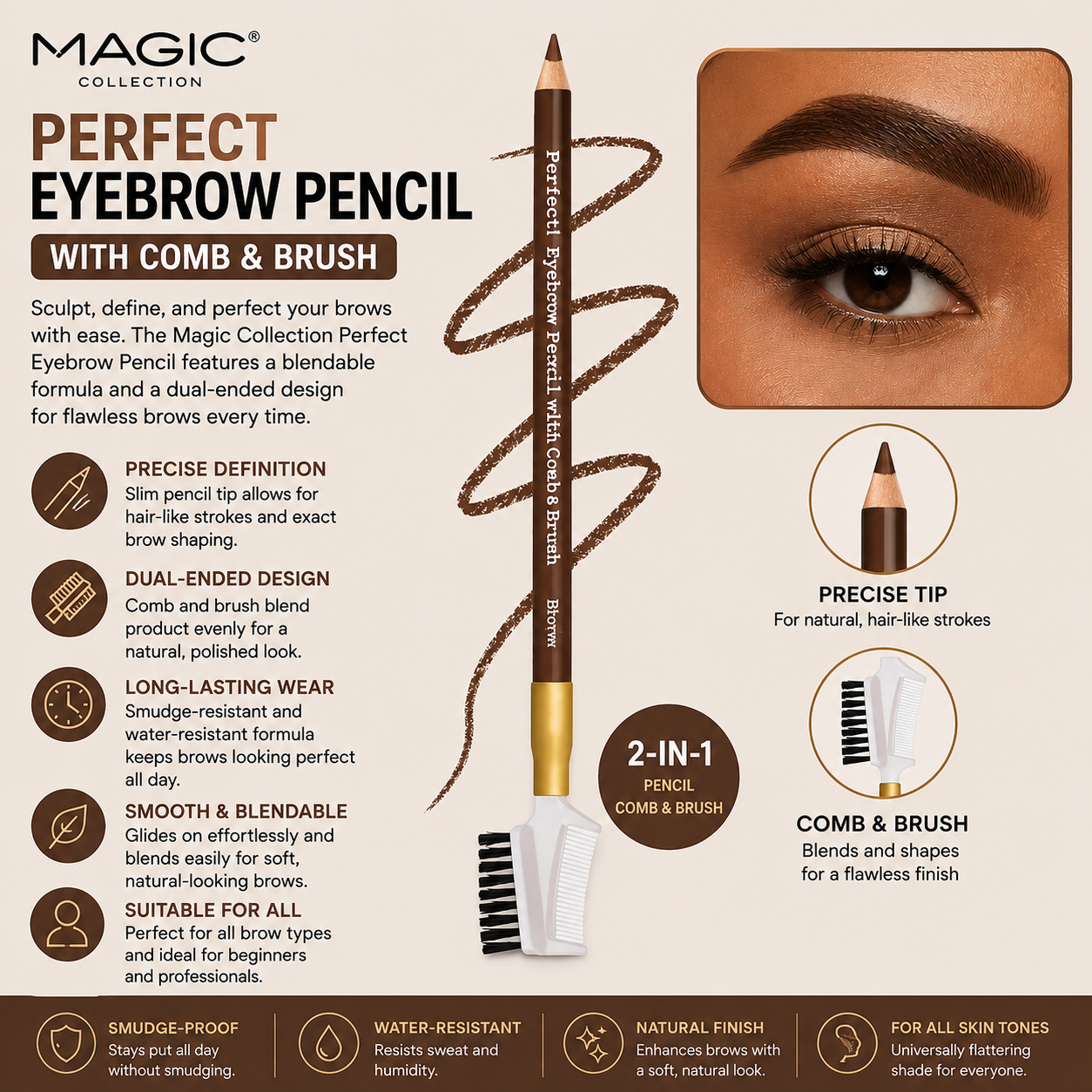 Magic Collection – Perfect Eyebrow Pencil with Comb & Brush MAGIC COLLECTION