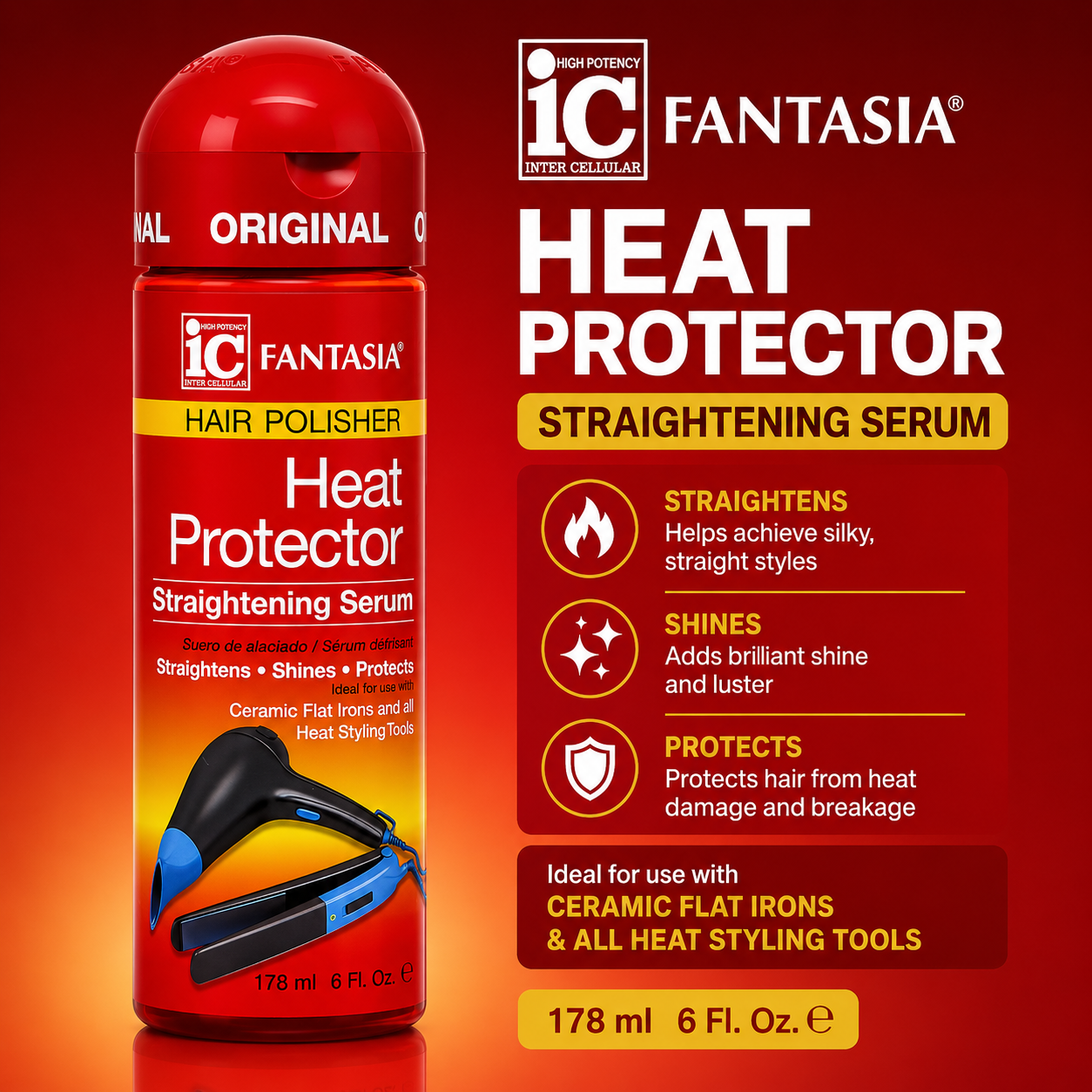 Fantasia IC – Sérum Défrisant Protecteur de Chaleur, 6 oz