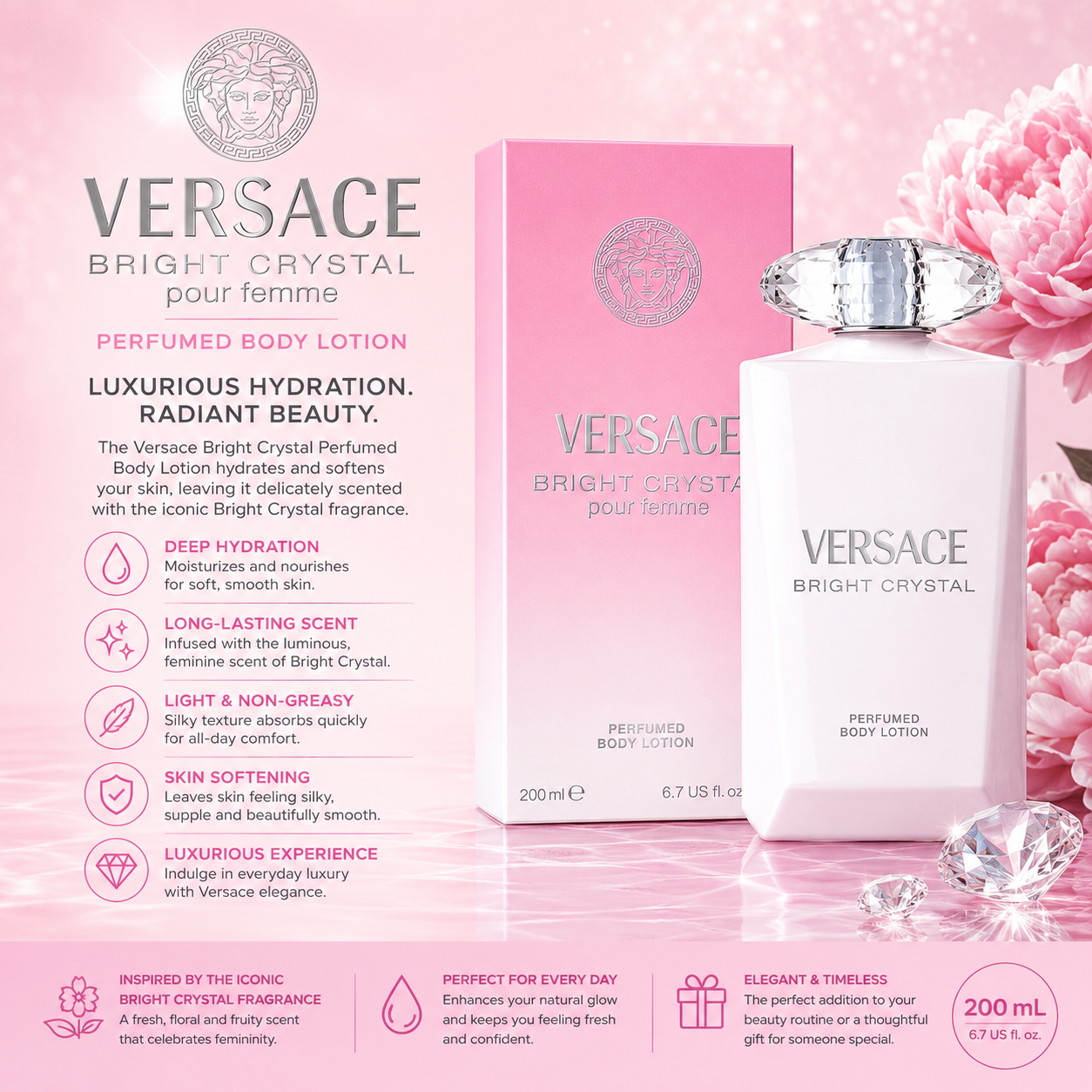 Versace – Bright Crystal Perfumed Body Lotion, 200 mL Versace