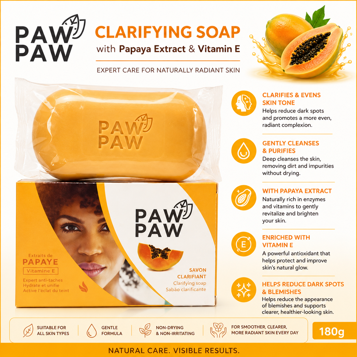 Paw Paw – Clarifying Soap with Papaya Extract & Vitamin E, 180g