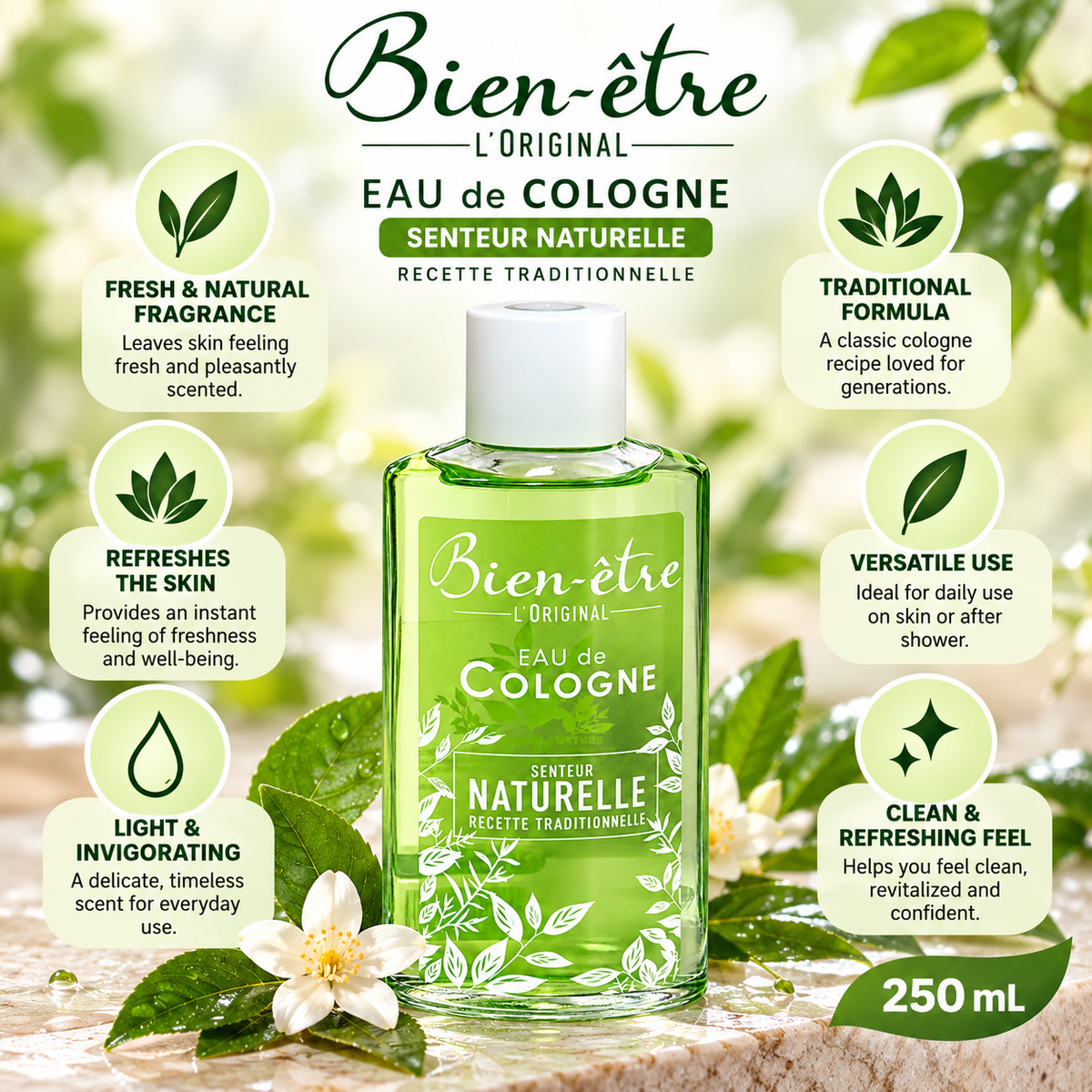 Eau De Cologne Naturelle 250 mL by Bien-Être Bien-Être