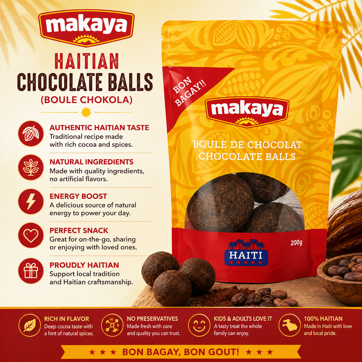 Makaya – Haitian Chocolate Balls (Boule Chokola), 200g