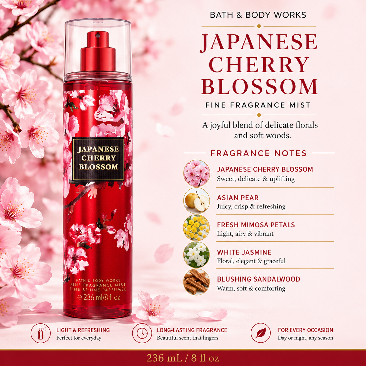 Bath & Body Works – Japanese Cherry Blossom Fine Fragrance Mist, 236 mL