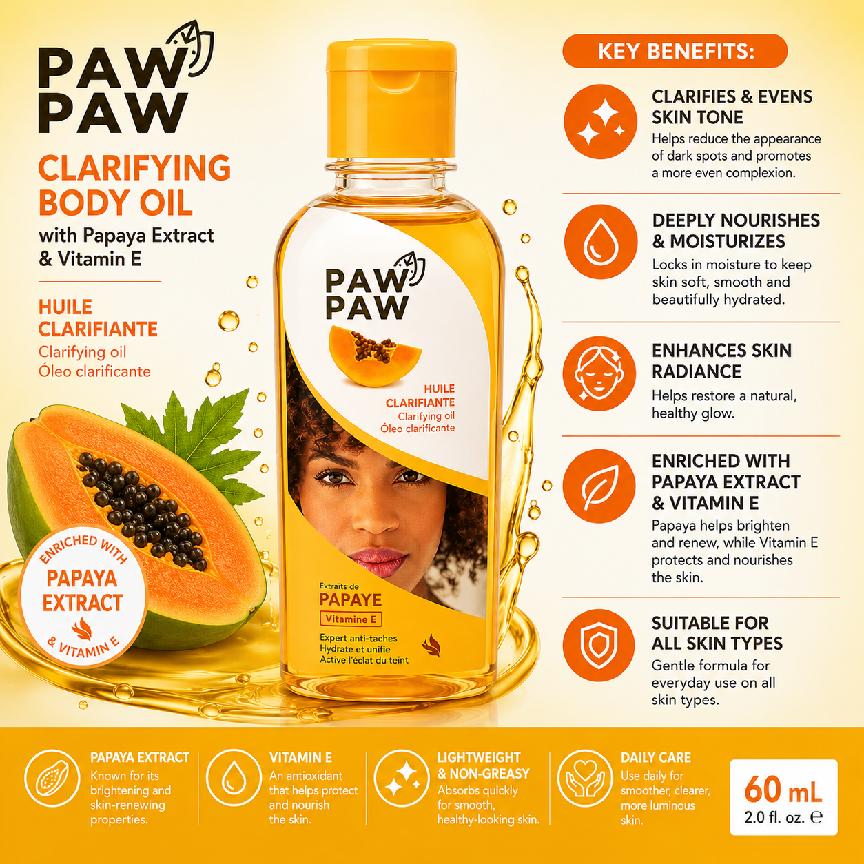 Paw Paw – Clarifying Body Oil with Papaya Extract & Vitamin E, 60 mL