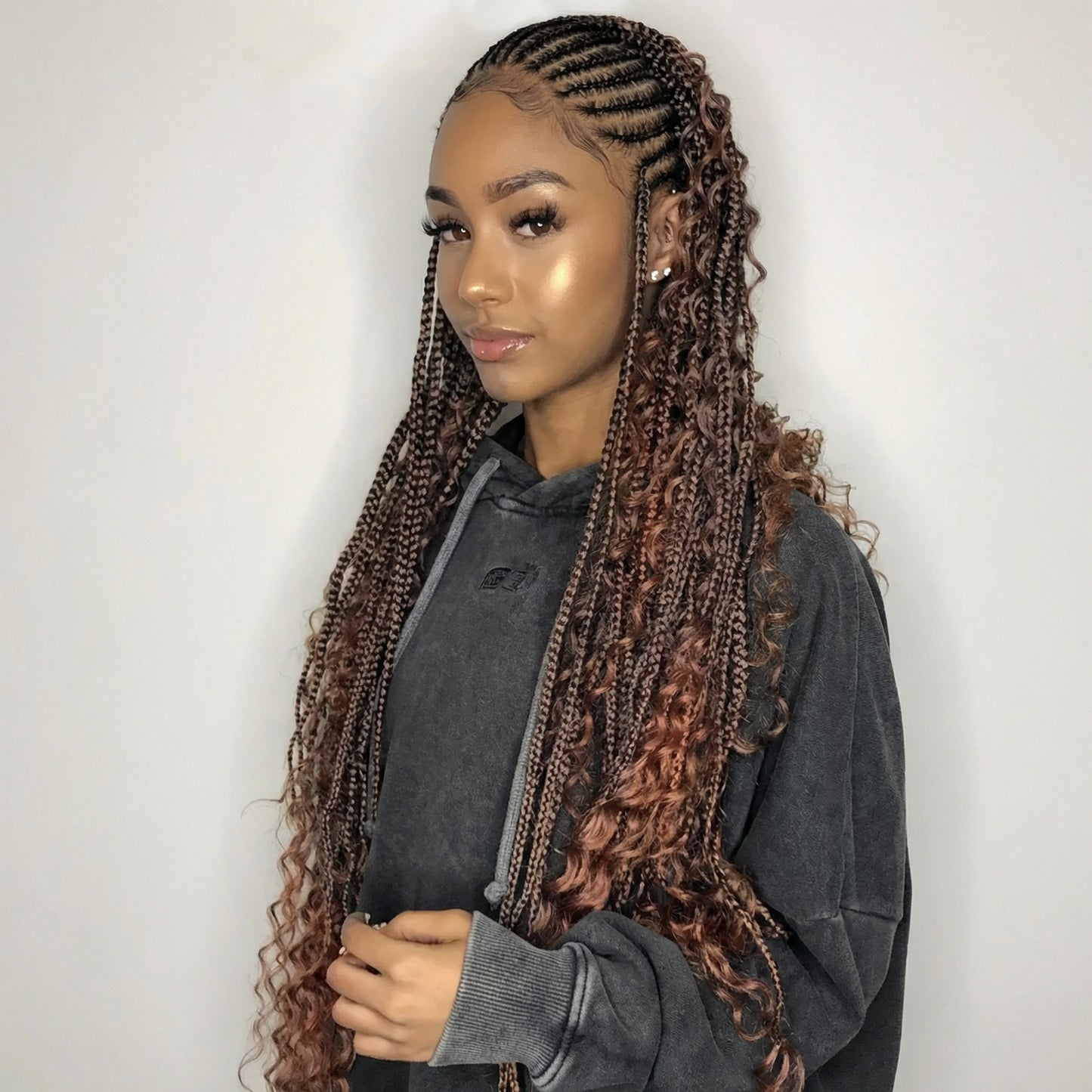 Boho Box Braids with Curly Ends – 14 Inches, #T30 6-Pack Starter Bundle