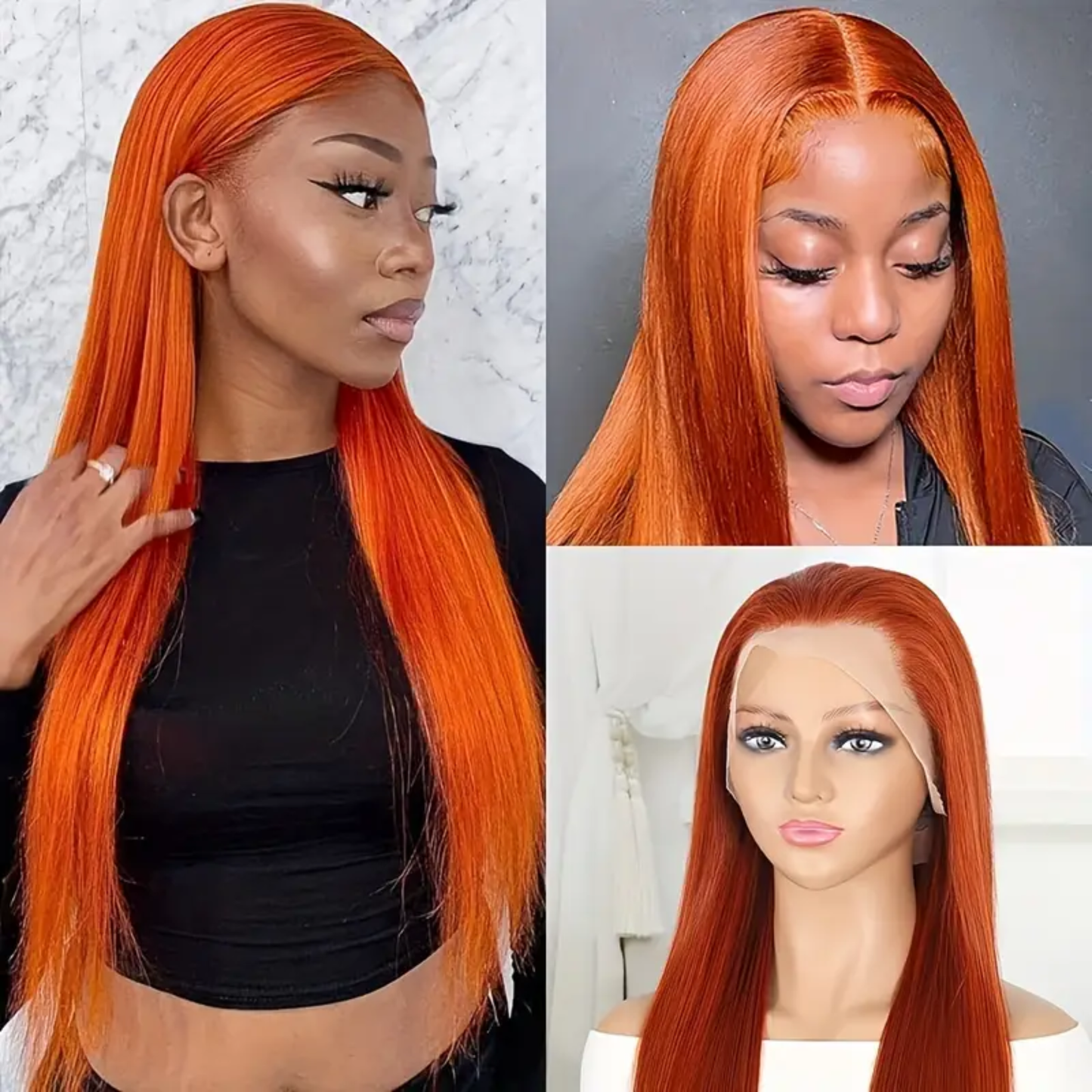 #350 Orange Ginger Straight Human Hair Wig 26″ – 13x4 HD Lace Front, Pre-Plucked Clessenza Beauty Store