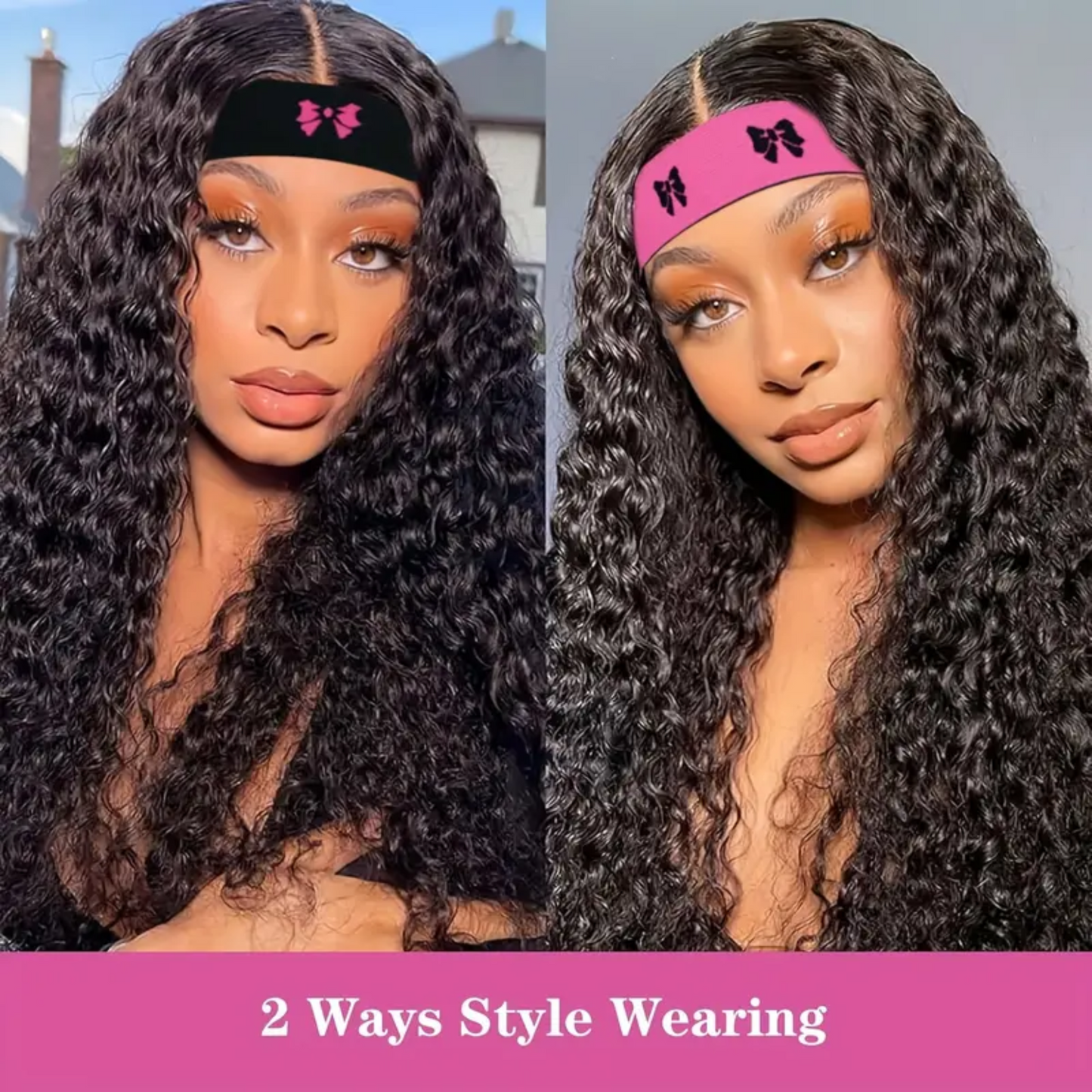 Adjustable Elastic Edge Wrap Band – Pink & Black Clessenza Beauty Store