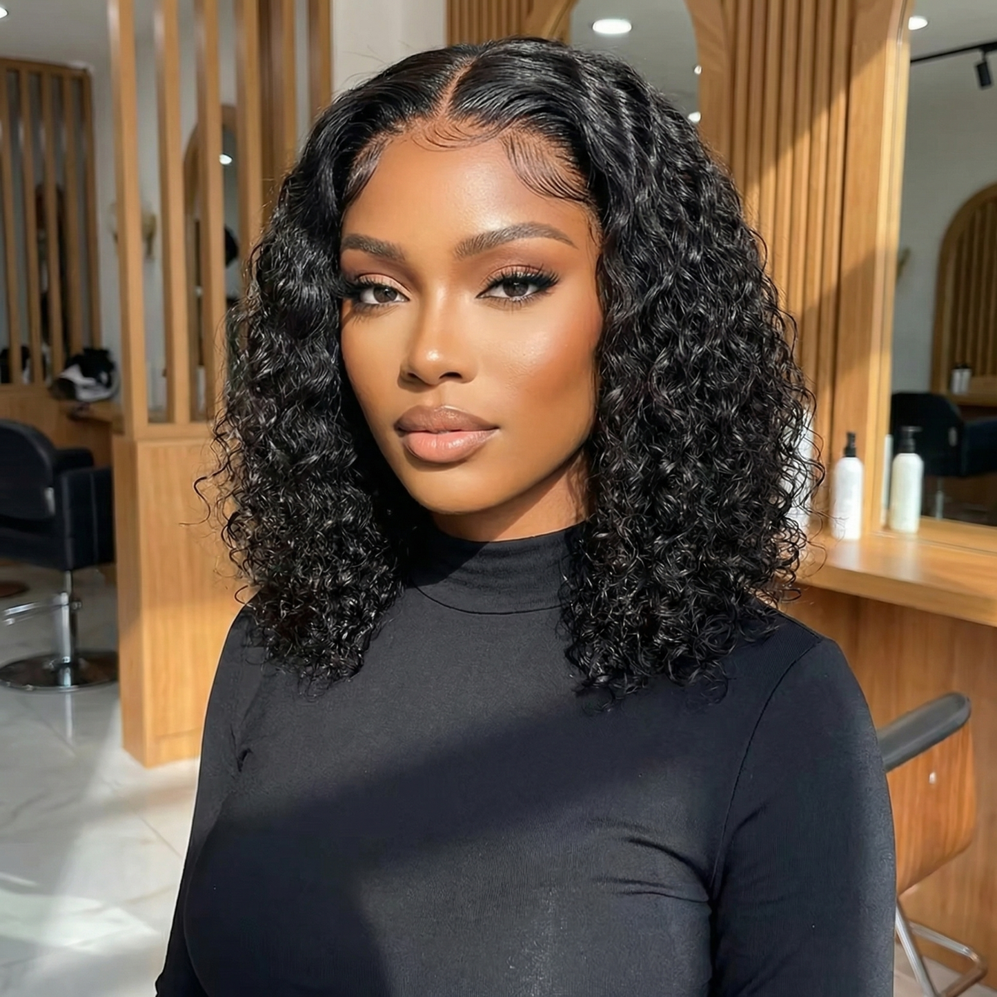 14″ Water Wave Bob Wig – 13x4 Lace Frontal Human Hair, Natural Black