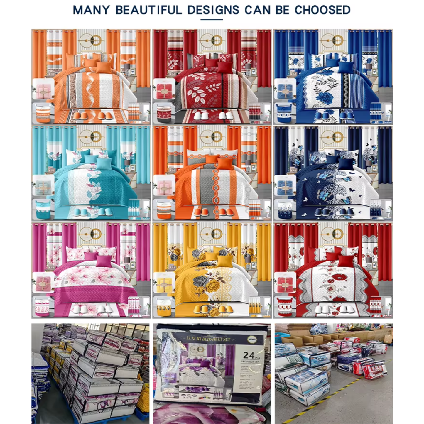 24-Piece King Size Bedding Set with Matching Curtains – Blush Pink Floral Luxury Collection