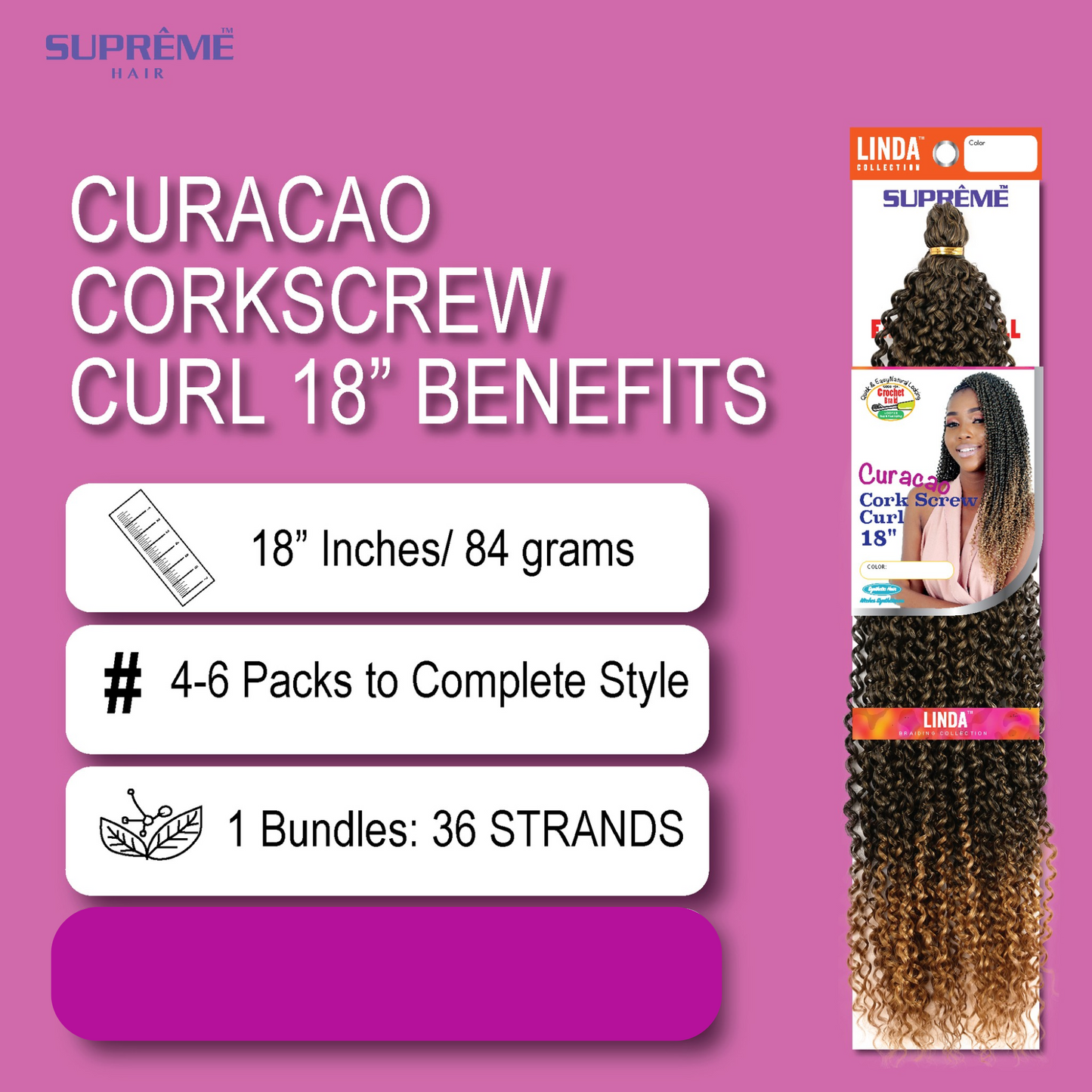 SUPRÊME Hair – Boucles Tire-Bouchon Curacao 18 po