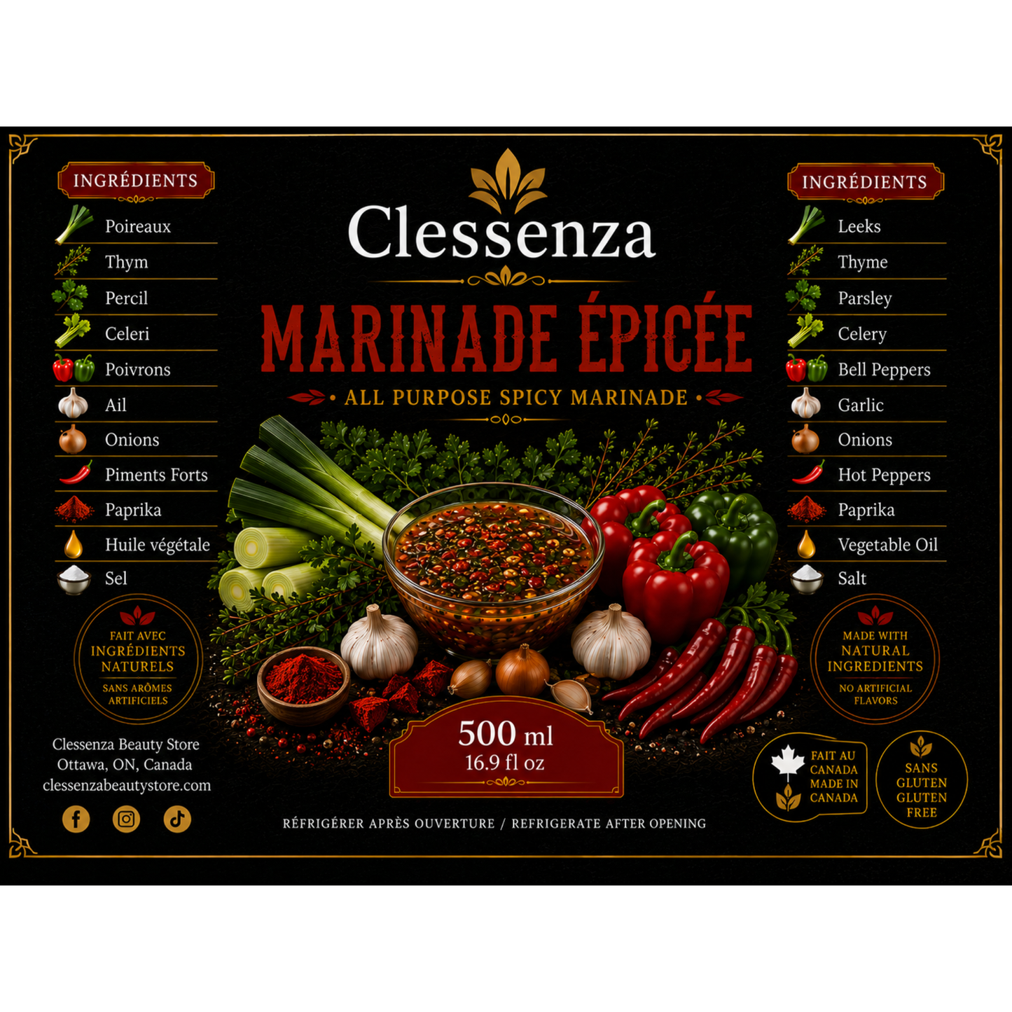 Clessenza Spicy All Purpose Marinade – Natural Hot Herb Seasoning Sauce 500ml