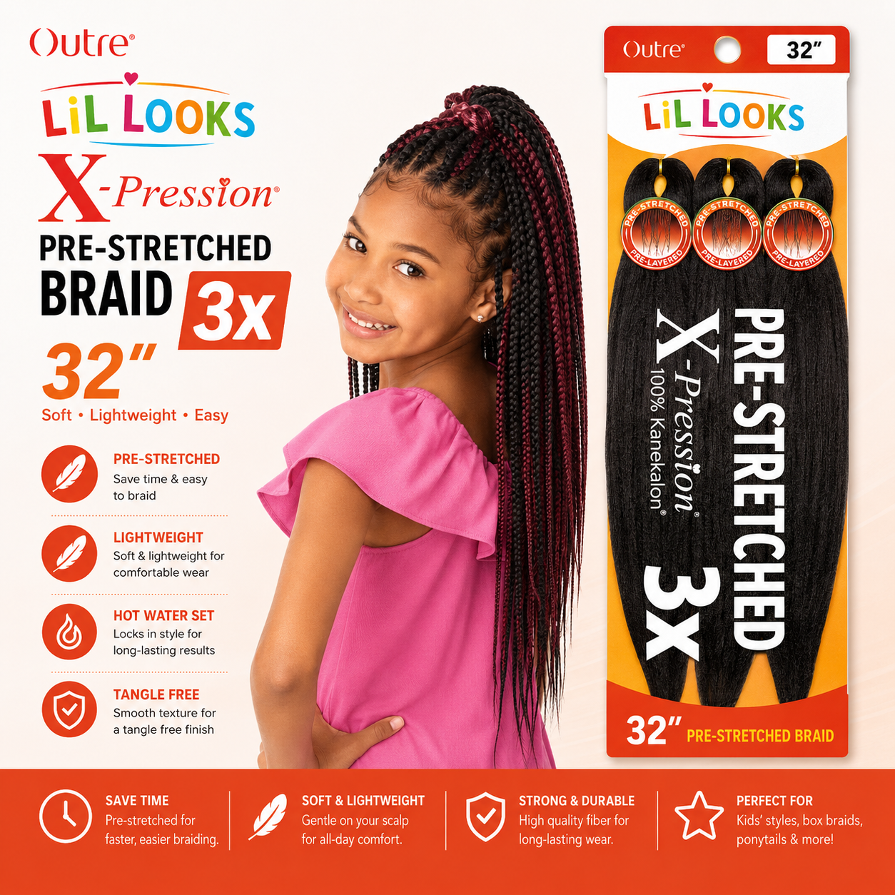 Outre – X-Pression Lil Looks Tresses Pré-Étirées 3X 32 po