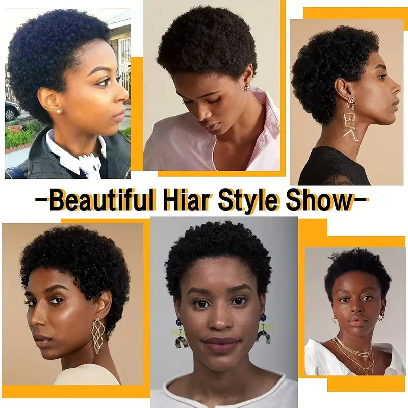Luxury Afro Kinky Curly Human Hair Pixie Wig – 4″ Short Non-Lace Wig, Natural Black, 150% Density Clessenza Beauty Store