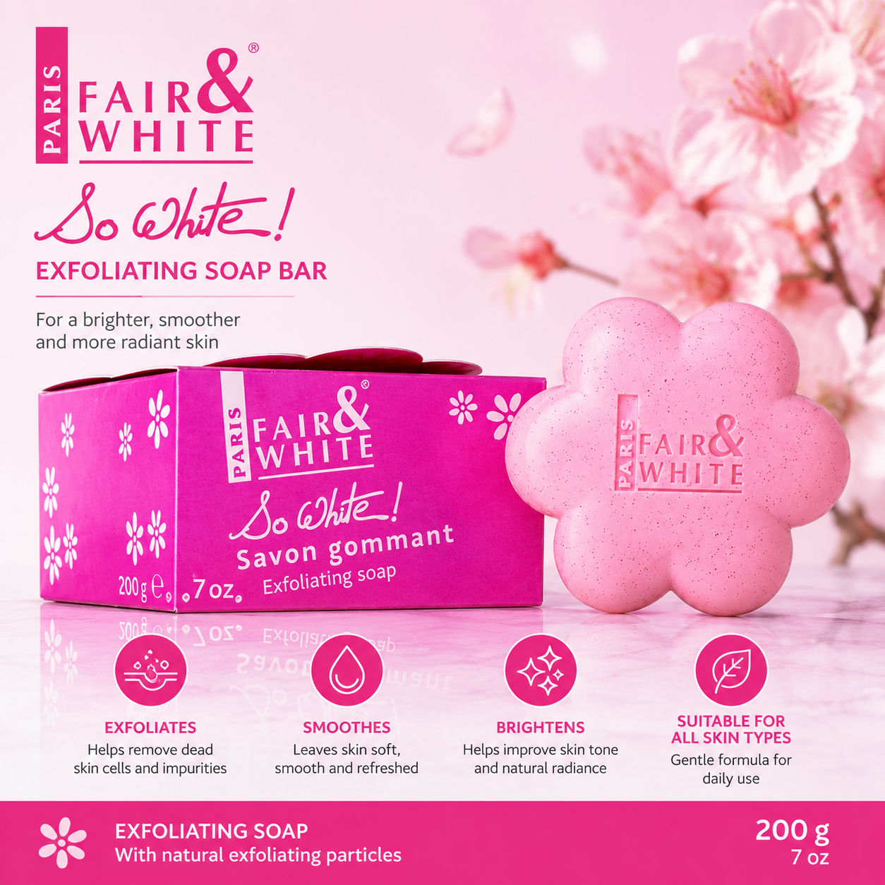 Fair and White – So White Exfoliating Soap Bar, 200g