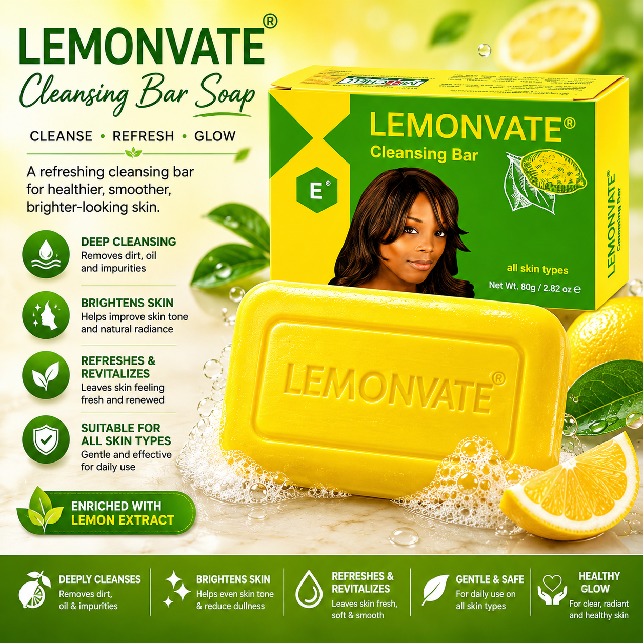 Lemonvate – Savon exfoliant nettoyant, 80 g