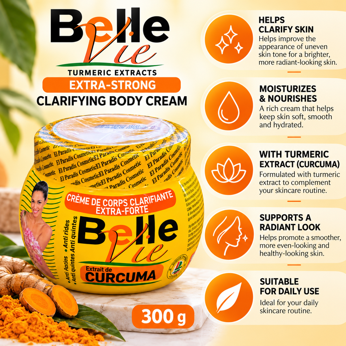 Belle Vie – Turmeric Extracts Extra-Strong Clarifying Body Cream, 300g Belle Vie