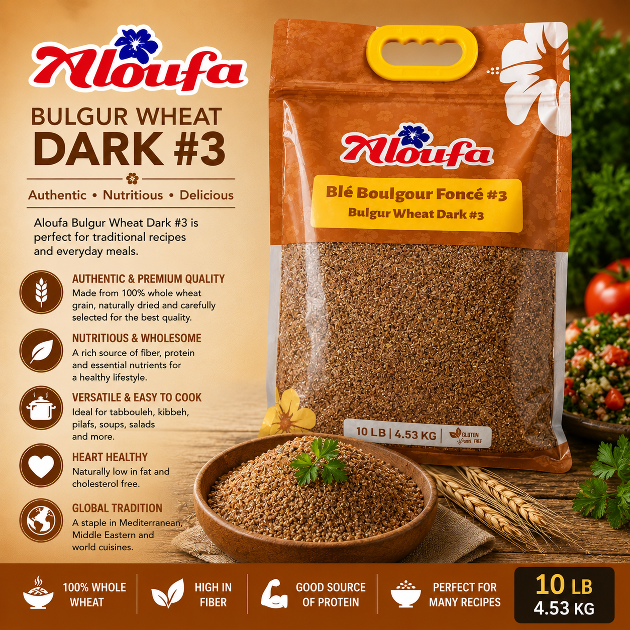 Aloufa – Blé Boulgour foncé No 3, 10 lb