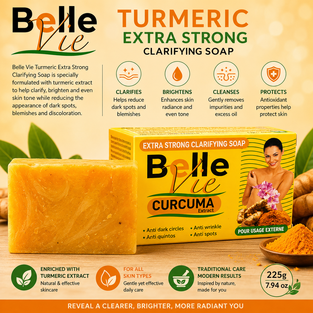 Belle Vie – Turmeric Extra Strong Clarifying Soap, 225g