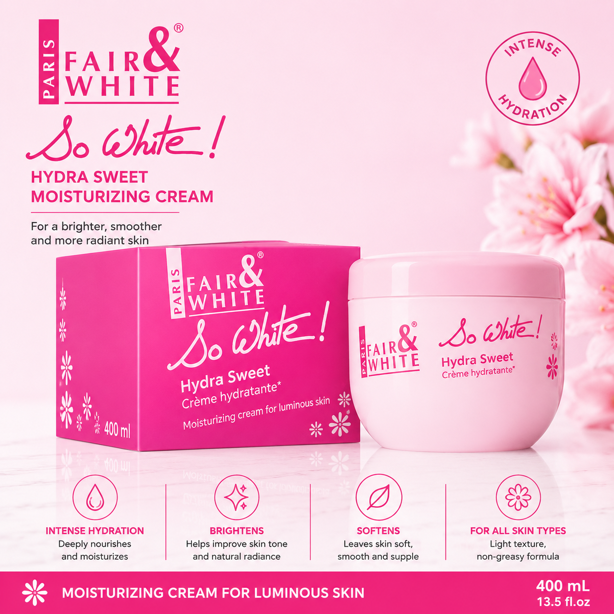 Fair and White – So White Hydra Sweet Moisturizing Cream, 400 mL