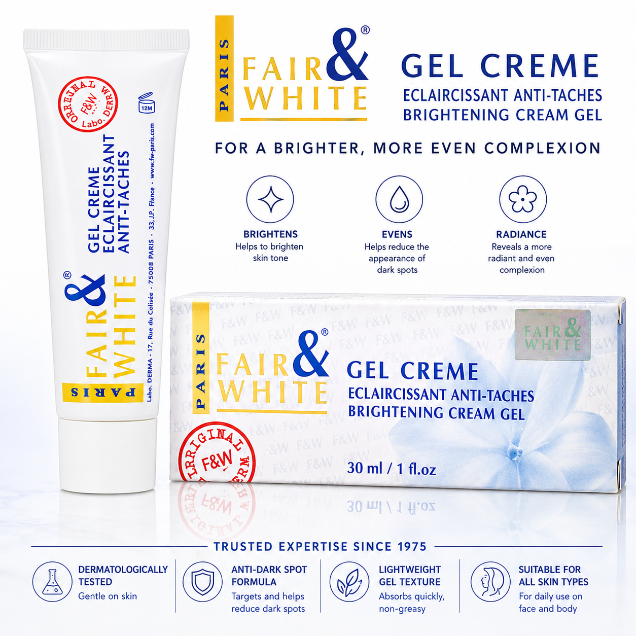 Fair and White – Original Gel-Crème Éclaircissant Anti-Taches, 30 ml