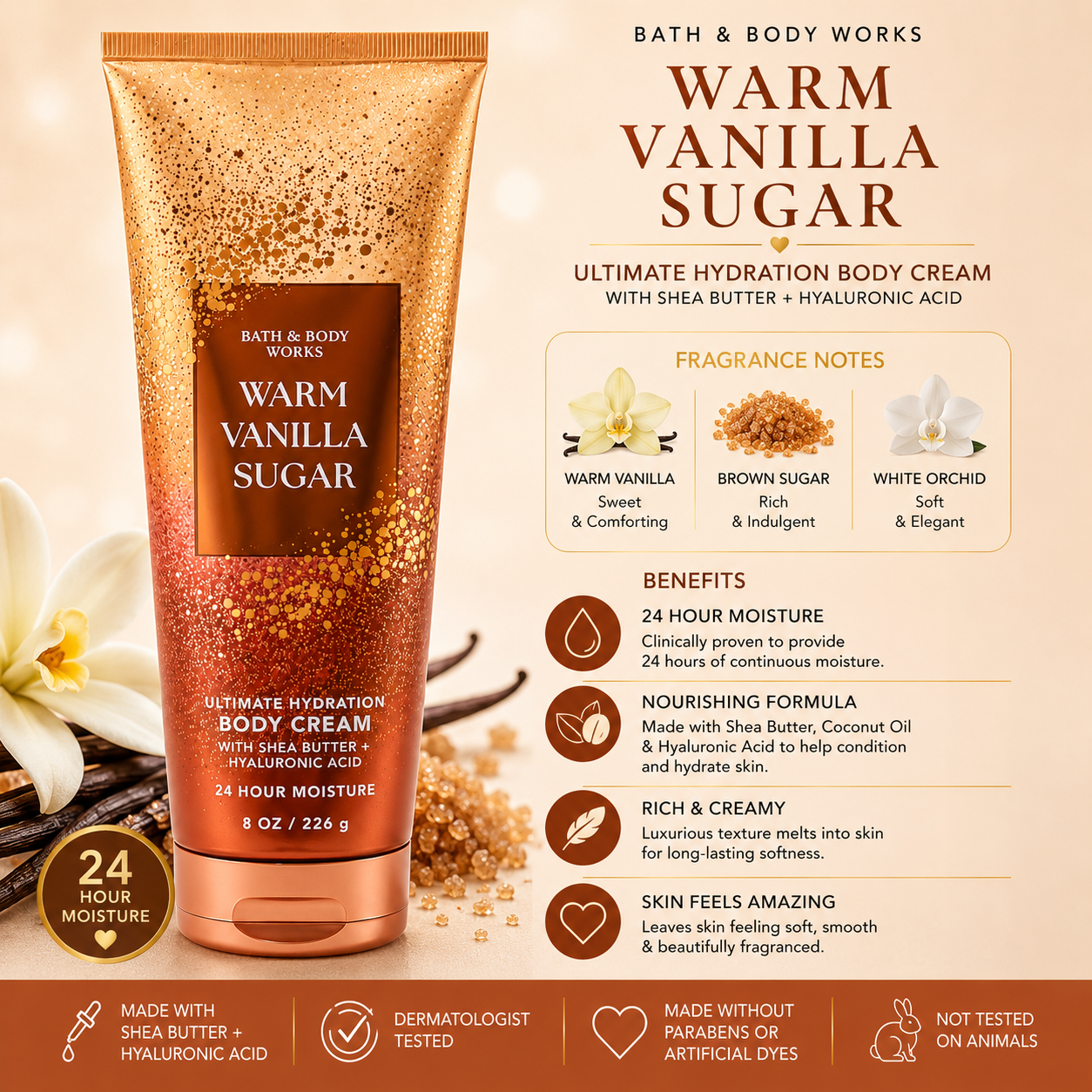 Bath & Body Works – Warm Vanilla Sugar Ultimate Hydration Body Cream, 8 oz