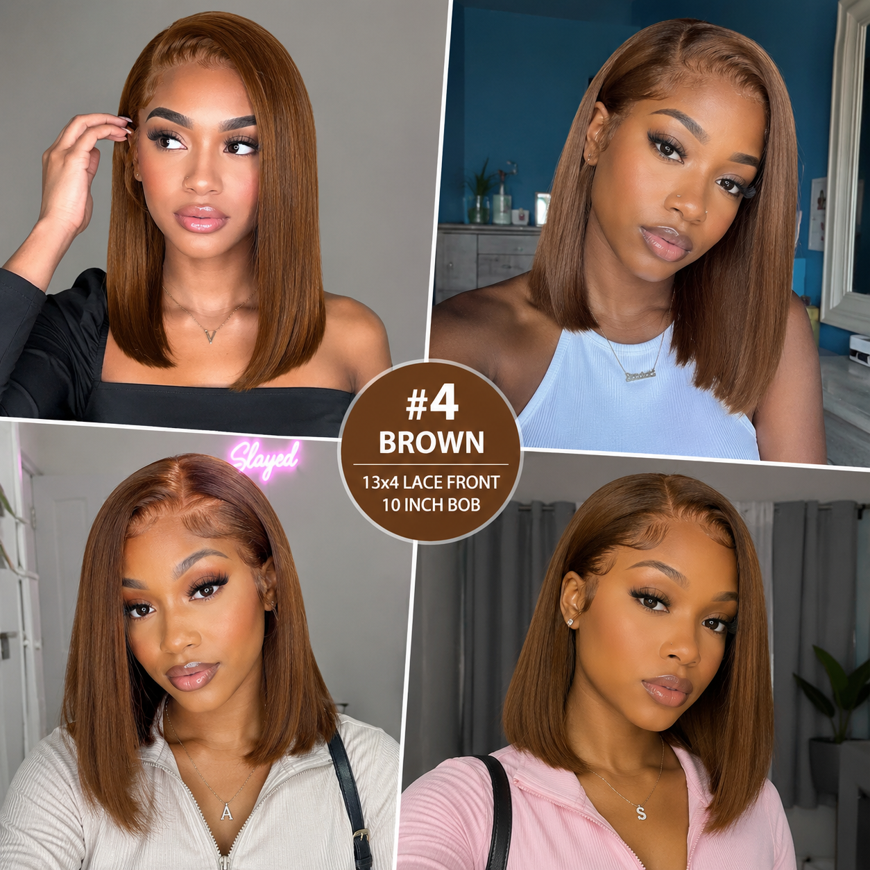 13×4 Lace Front Human Hair Bob Wig – Sleek Straight 10″ #4 Medium Brown Clessenza Beauty Store