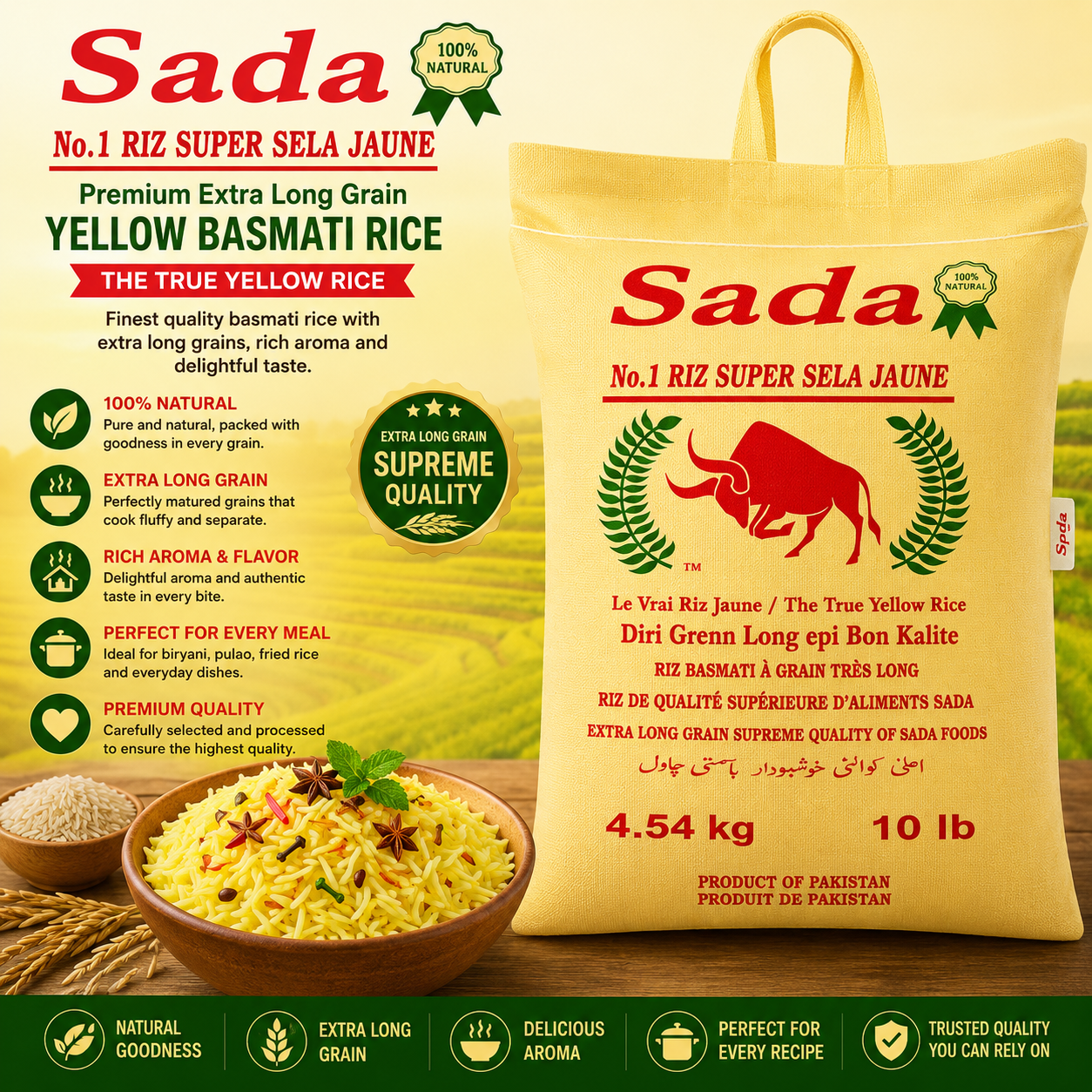 Sada – Riz Basmati Jaune Super Sela No.1, 10 lb