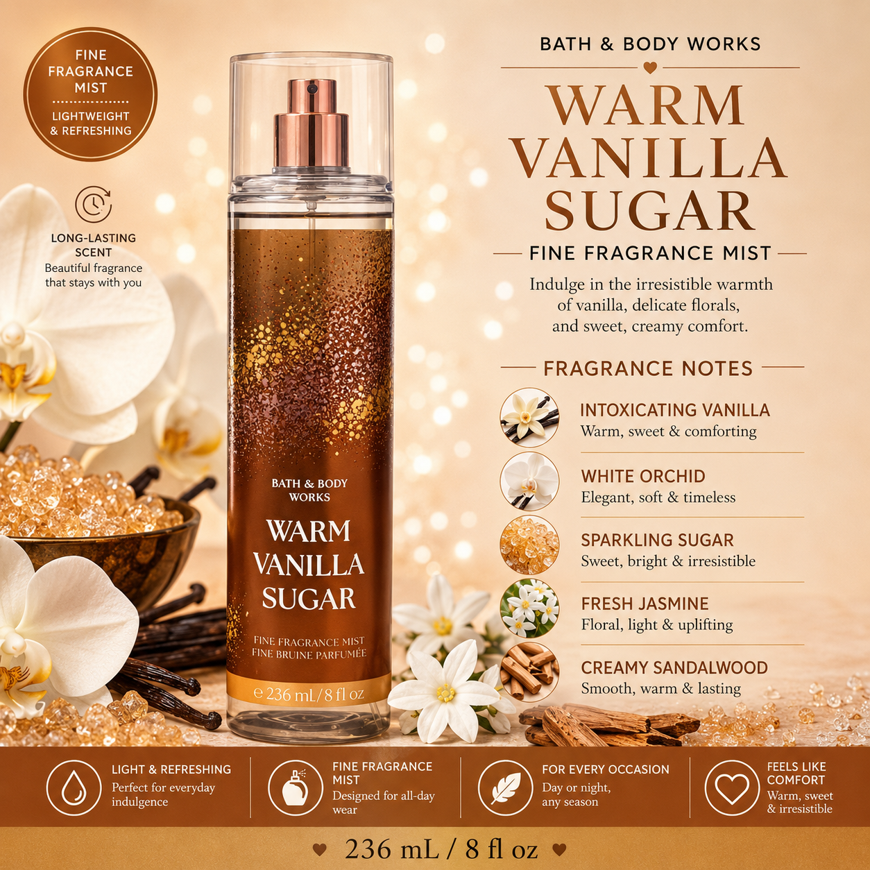 Bath & Body Works – Warm Vanilla Sugar Fine Fragrance Mist, 236 mL