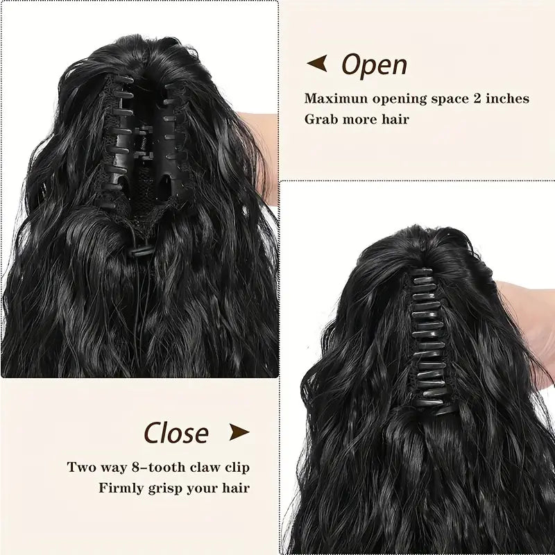 28-Inch Long Curly Wave Claw Clip Synthetic Ponytail Extension