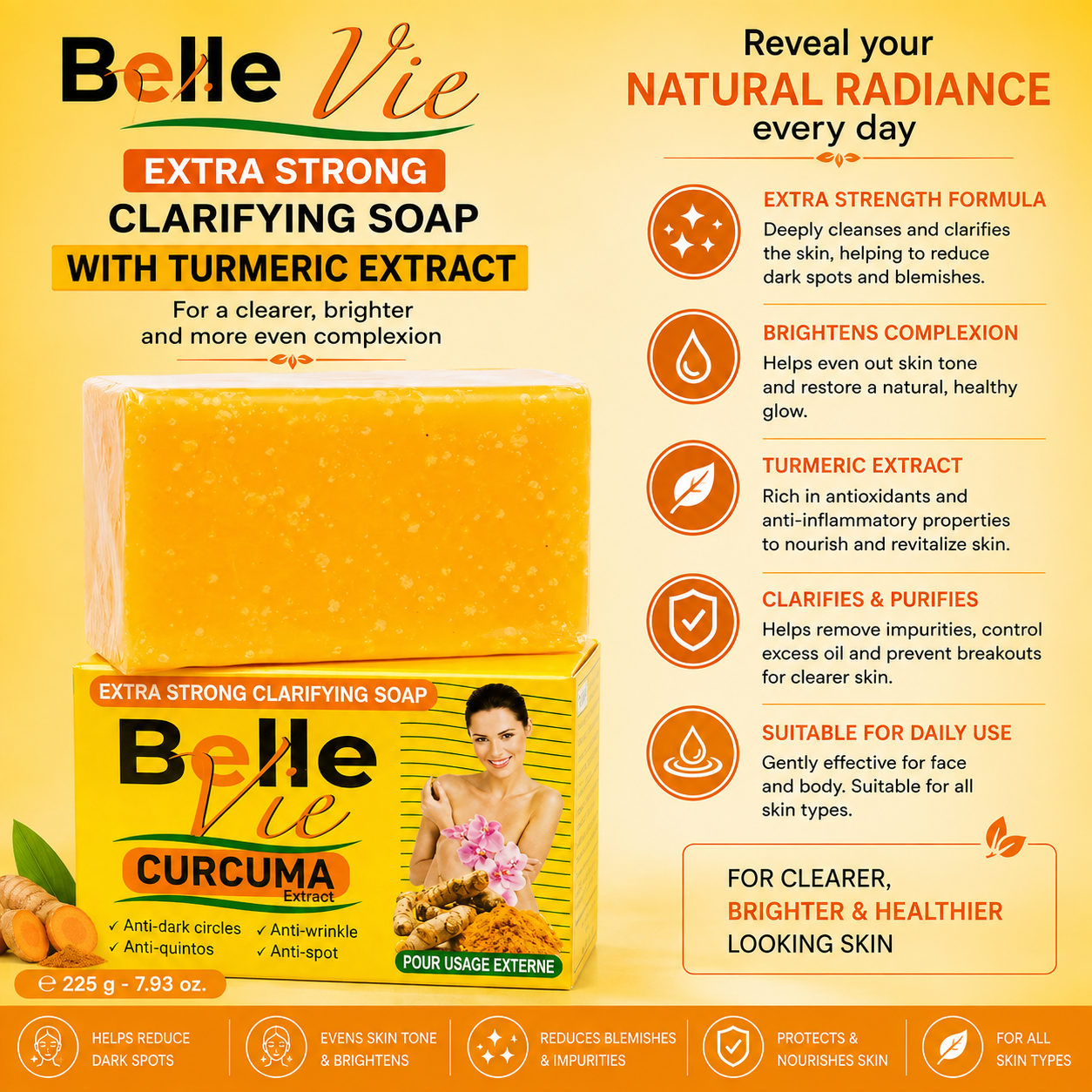 Belle Vie – Turmeric Extra Strength Brightening Clarifying Soap, 225g Belle Vie