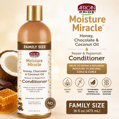 African Pride – Revitalisant Moisture Miracle au miel, chocolat et huile de coco, 16 fl oz