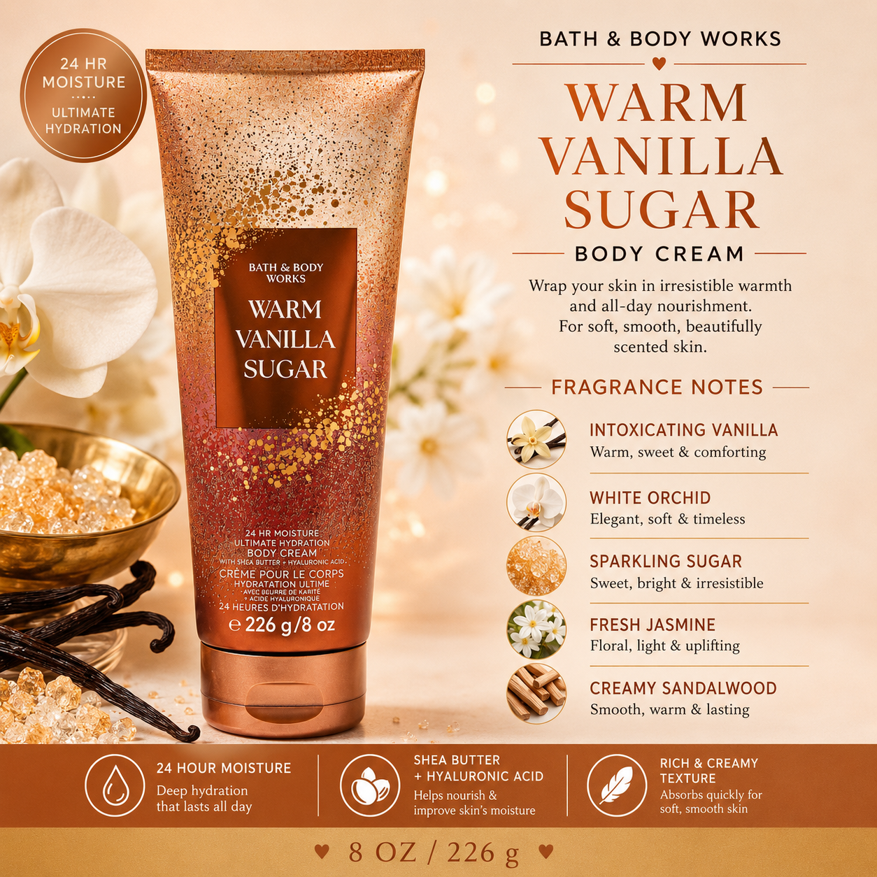 Bath & Body Works – Warm Vanilla Sugar Body Cream, 8 oz