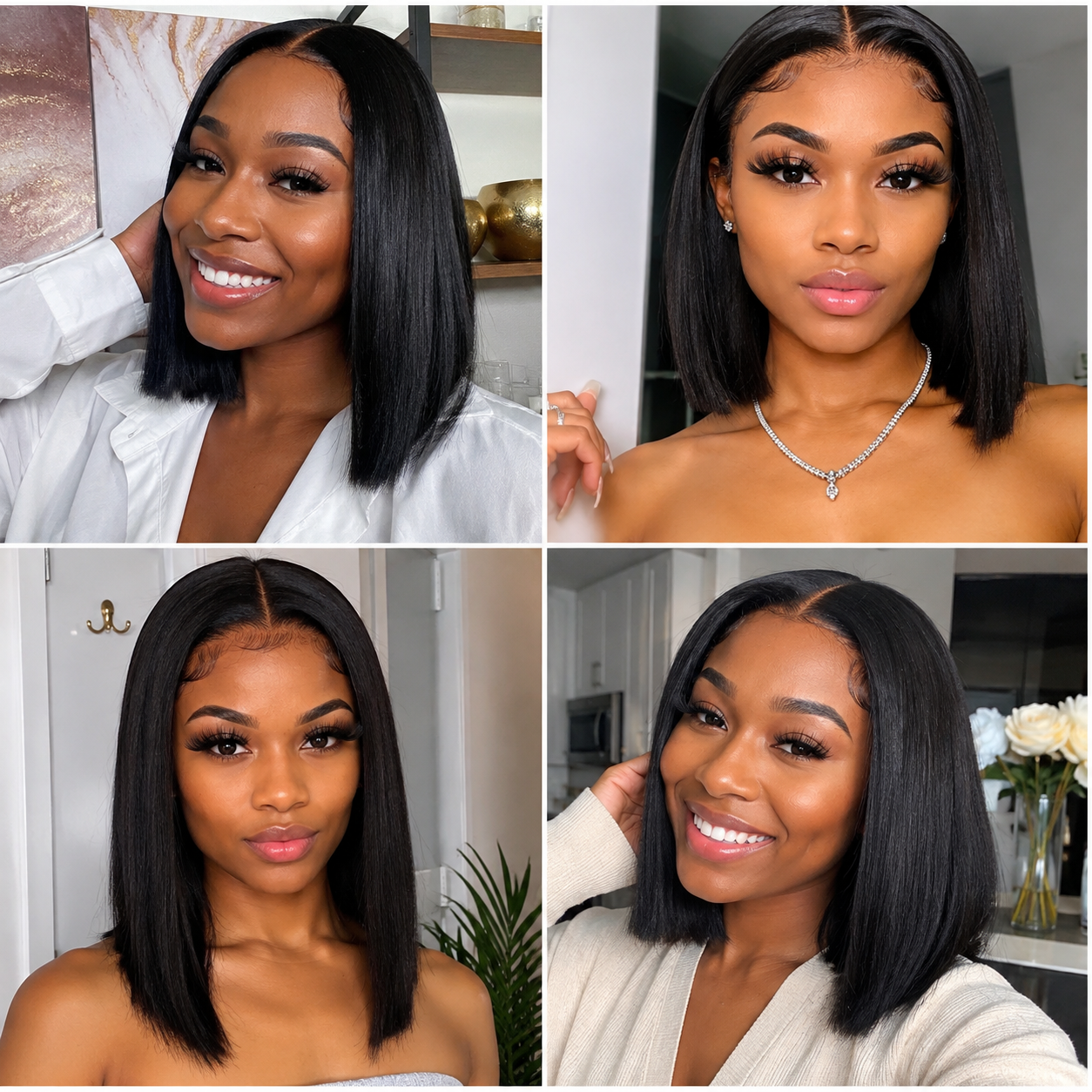 13×4 Lace Front Human Hair Bob Wig – 12″ Straight – Natural Black – 150% Density Clessenza Beauty Store