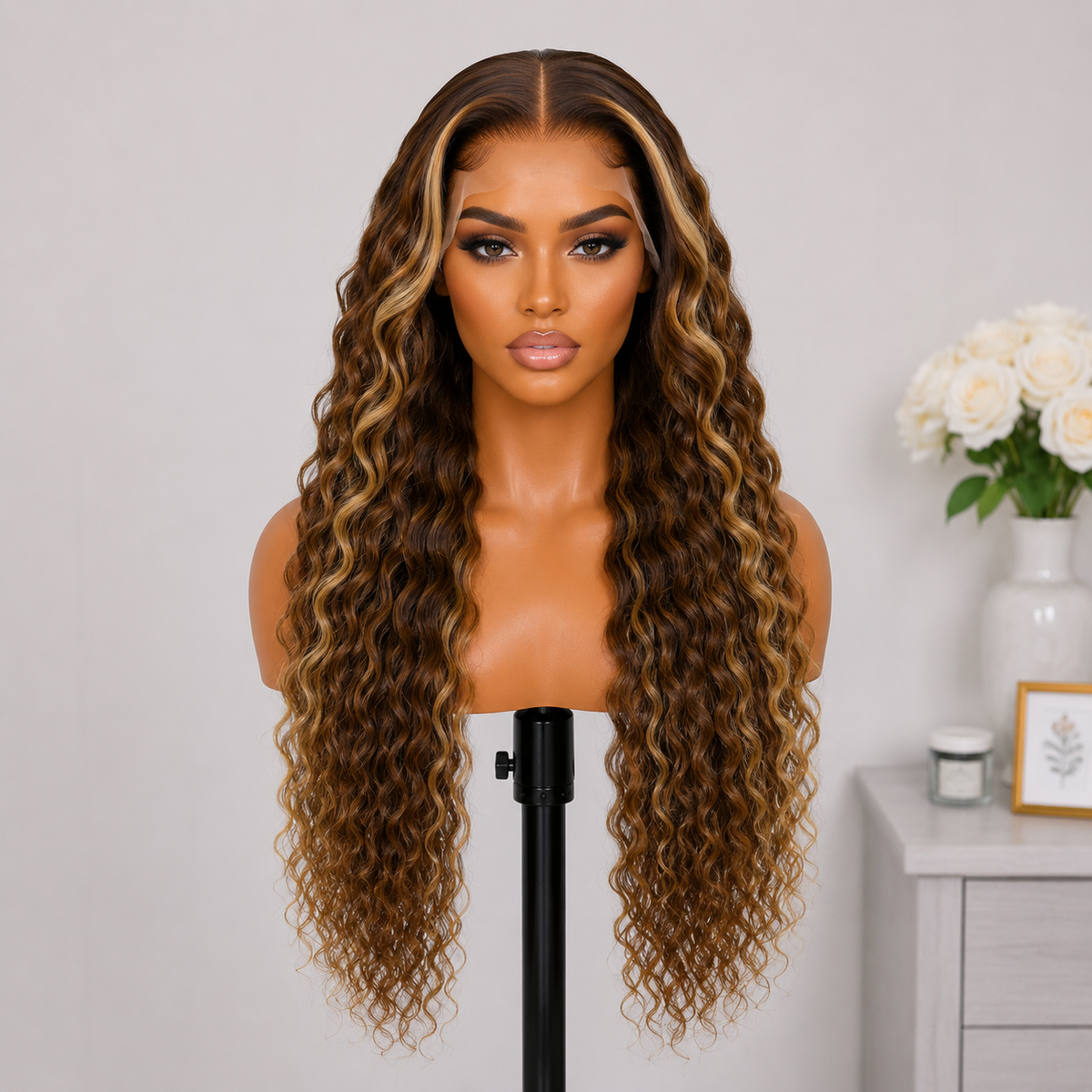 13×4 Lace Front Human Hair Wig – 24″ Water Wave – #4/27 – 180% Density Clessenza Beauty Store