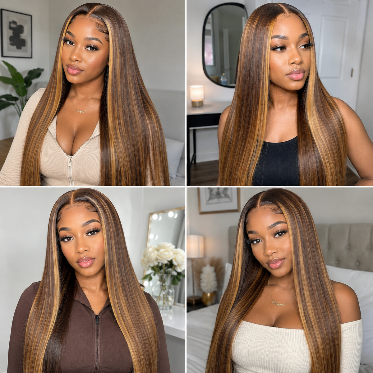 13×4 Lace Front Human Hair Wig – Sleek Straight Piano Color 24″ #4/27 Clessenza Beauty Store