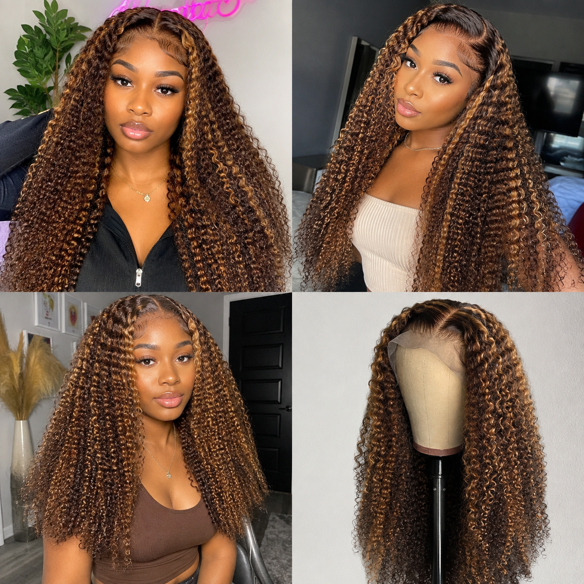 13×4 Lace Front Human Hair Wig – 24″ Kinky Curly – #4/27 – 180% Density Clessenza Beauty Store