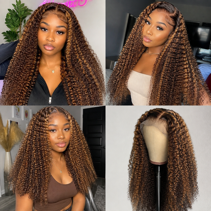 13×4 Lace Front Human Hair Wig – 24″ Kinky Curly – #4/27 – 180% Density Clessenza Beauty Store